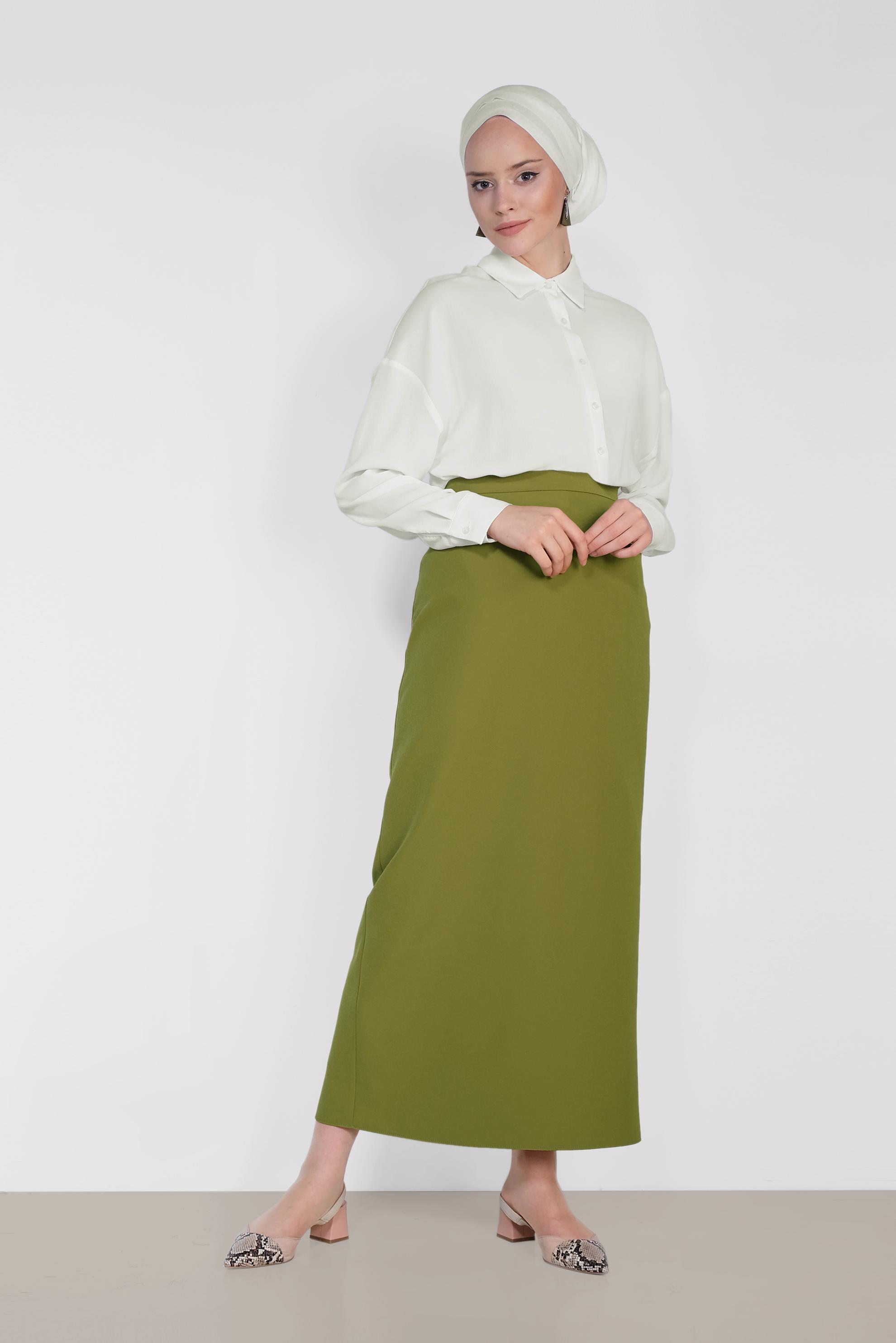 Tesettür giyim YEŞİL YÜKSEK BEL KALEM ETEK 6321