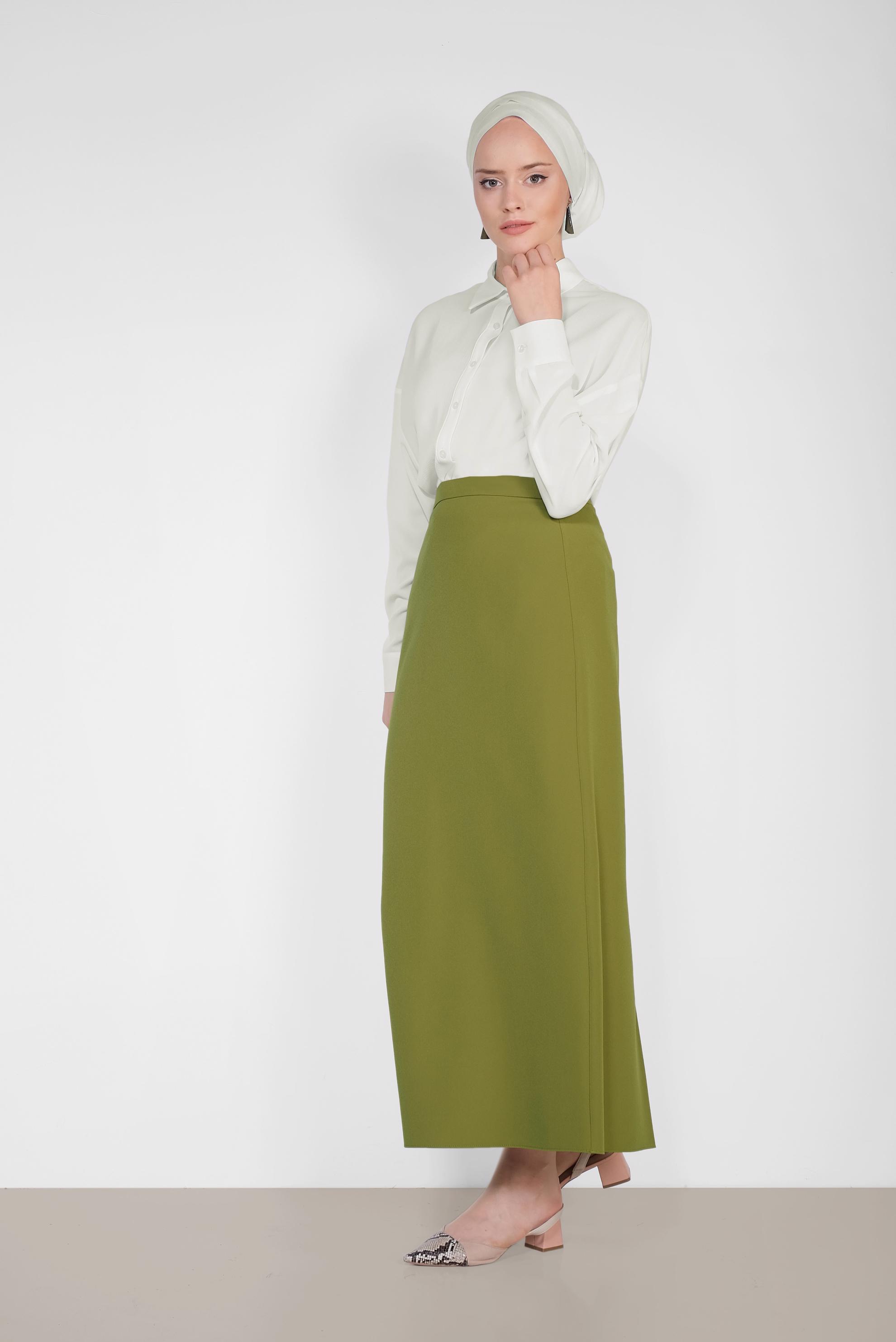 Tesettür giyim YEŞİL YÜKSEK BEL KALEM ETEK 6321