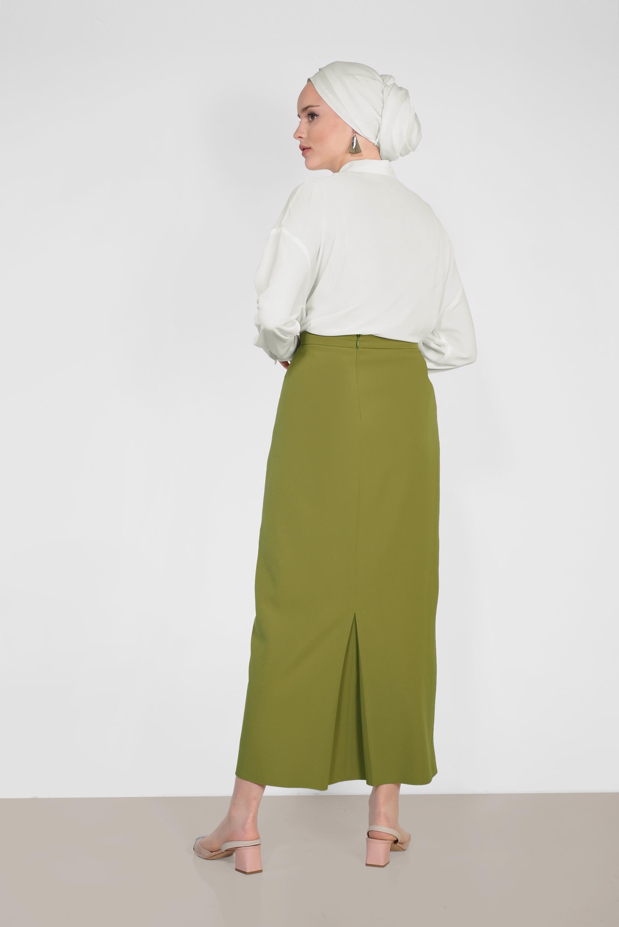Tesettür giyim YEŞİL YÜKSEK BEL KALEM ETEK 6321