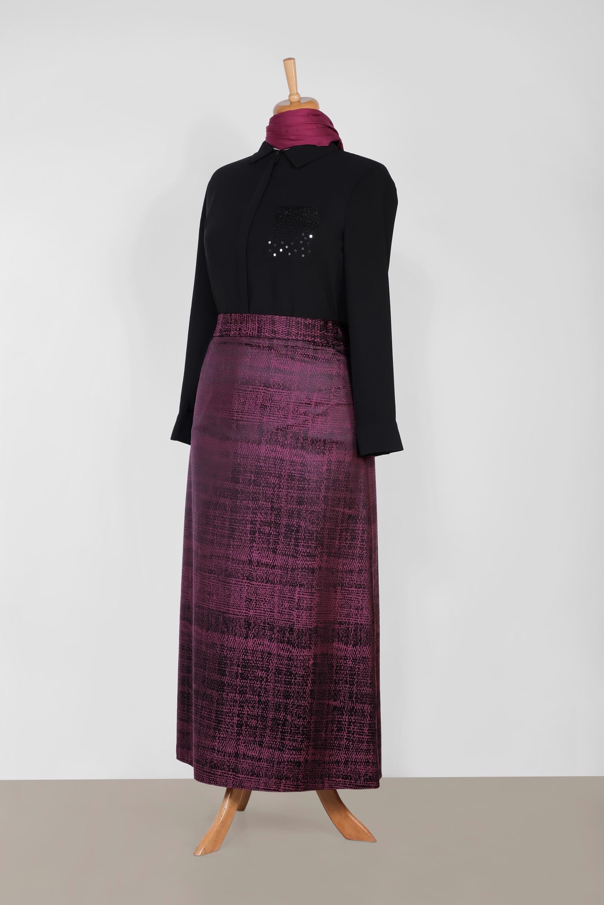 Tesettür giyim MÜRDÜM FERMUARLI DÜZ KESİM ETEK 6322