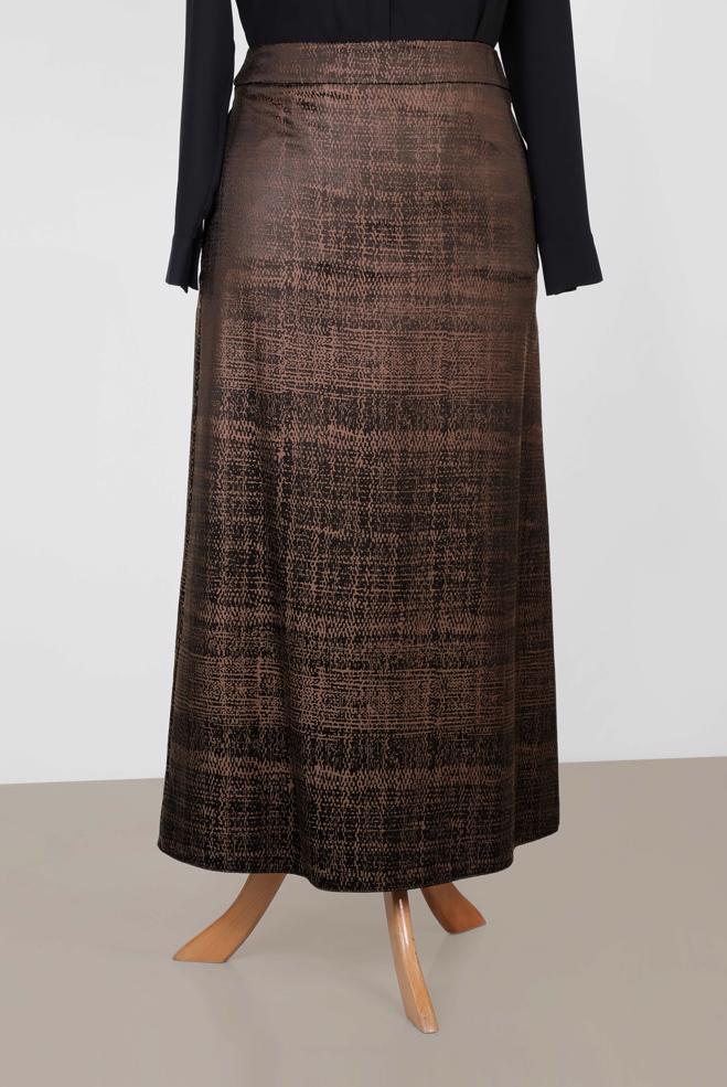 Hijab clothing BROWN Straight Zipper Skirt 6322  - ALVİNA