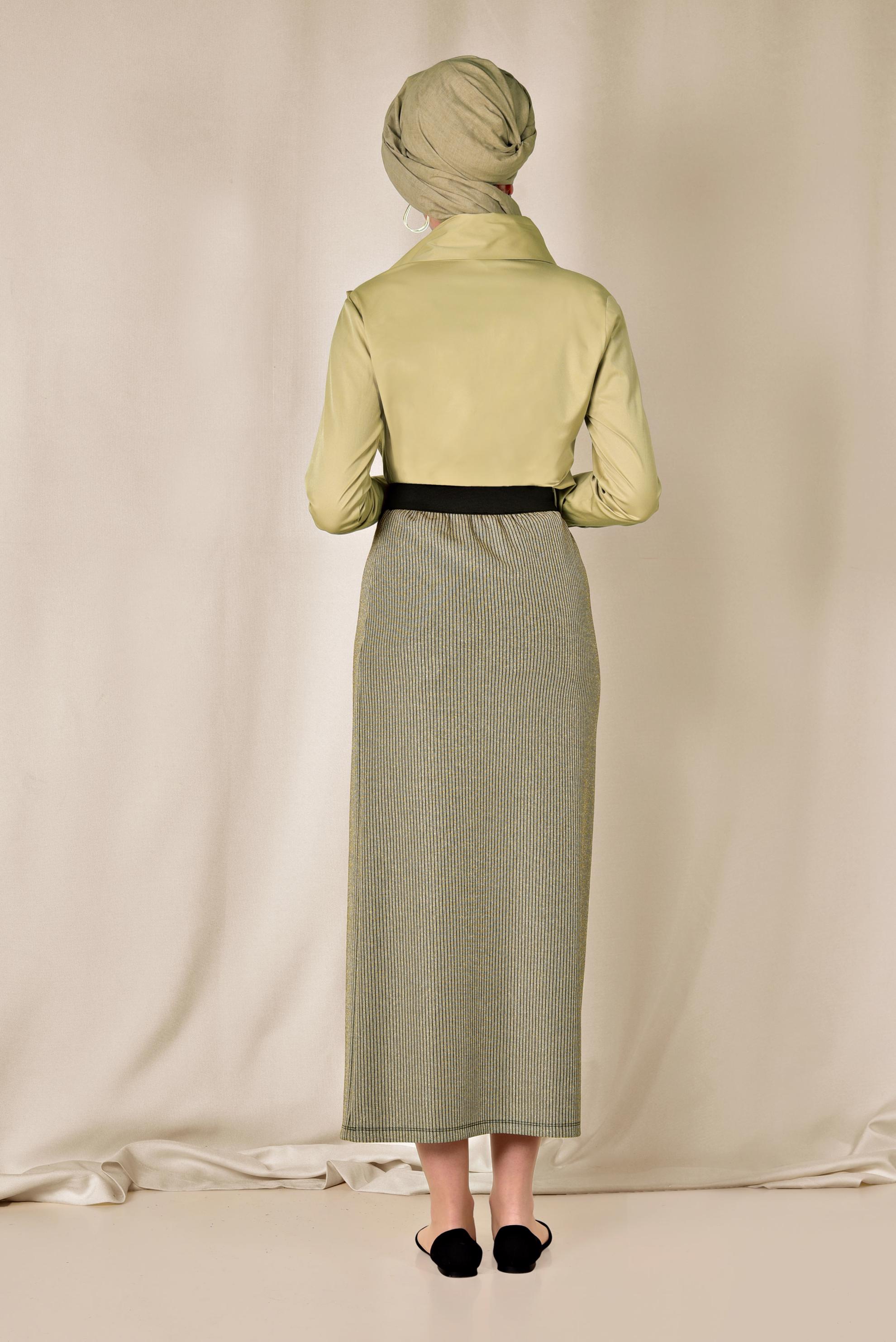 Tesettür giyim ALTIN BELİ LASTİKLİ FİTİLLİ SİMLİ ETEK 6324