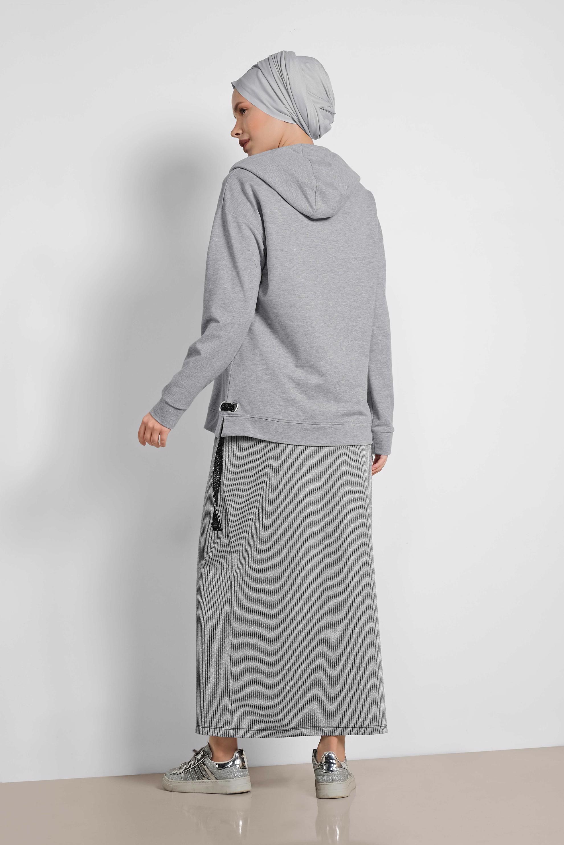 Tesettür giyim GÜMÜŞ BELİ LASTİKLİ FİTİLLİ SİMLİ ETEK 6324