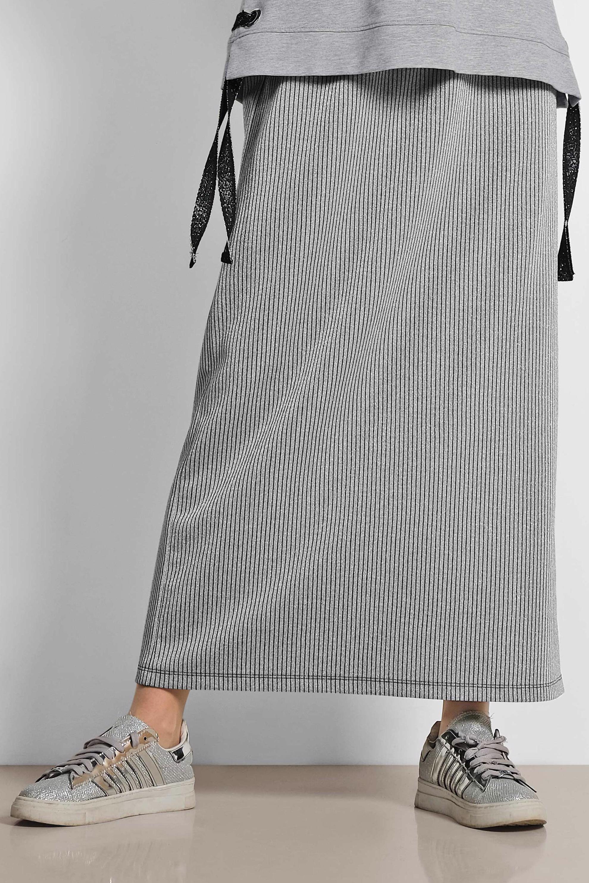 Tesettür giyim GÜMÜŞ BELİ LASTİKLİ FİTİLLİ SİMLİ ETEK 6324