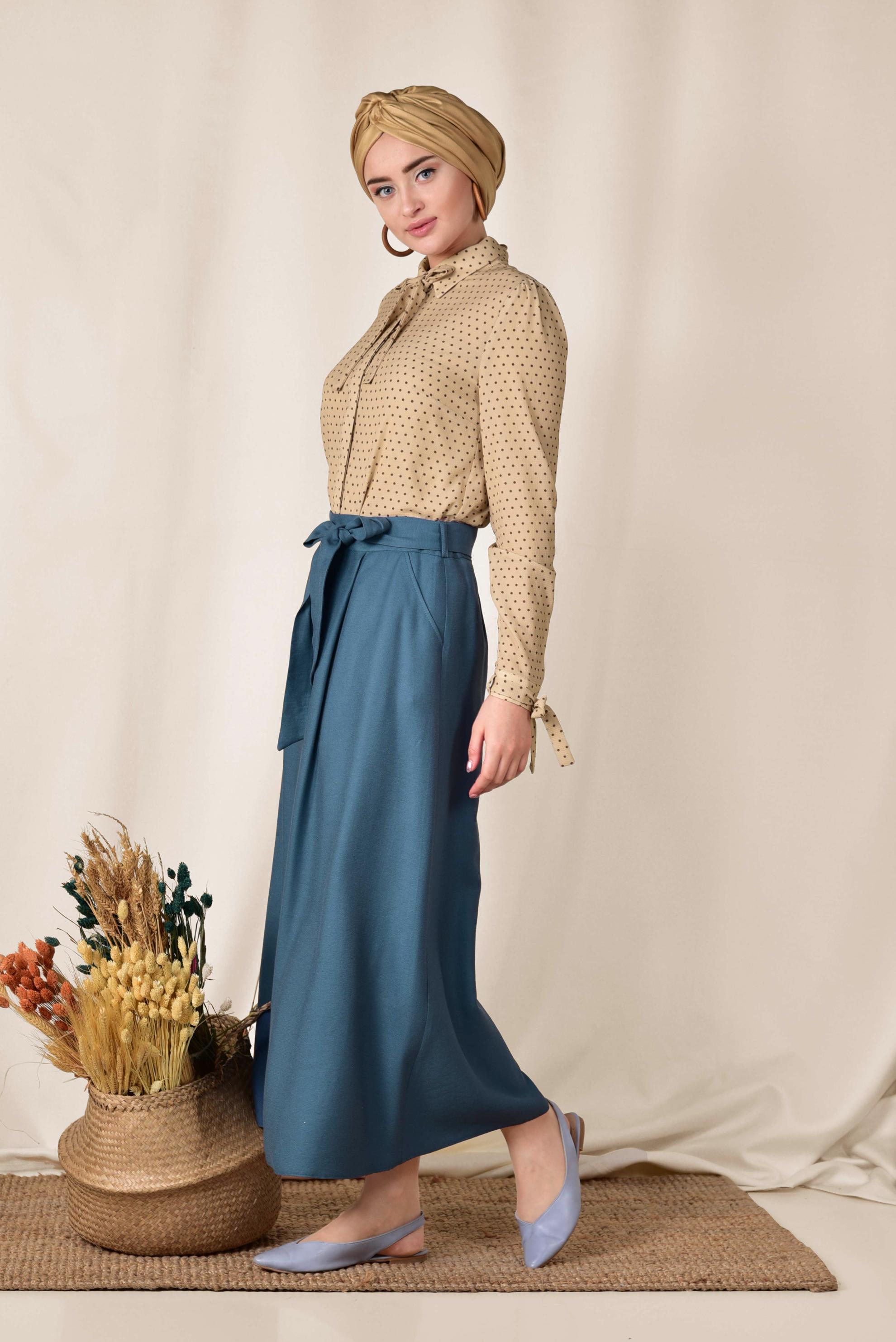 Tesettür giyim LACİVERT ÖNDEN DÜĞMELİ KUŞAKLI ETEK 6328