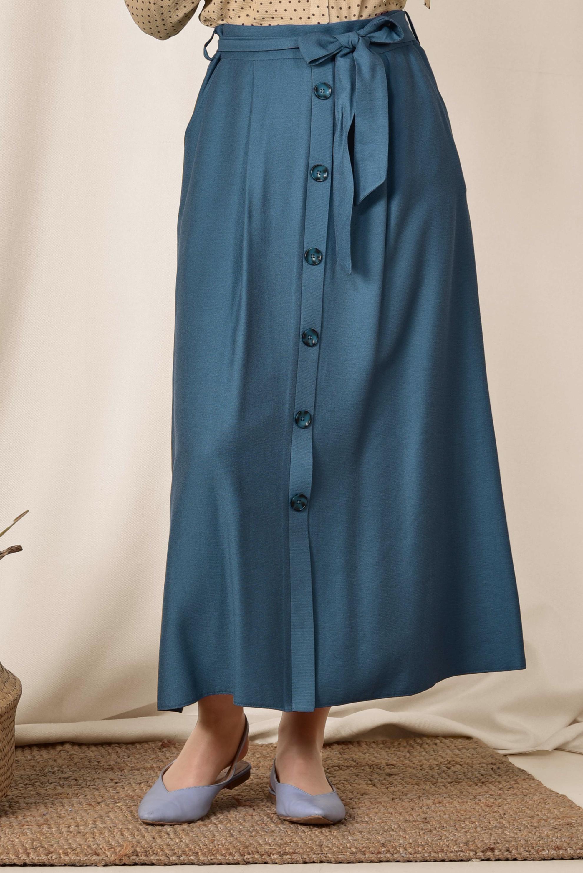 Tesettür giyim LACİVERT ÖNDEN DÜĞMELİ KUŞAKLI ETEK 6328