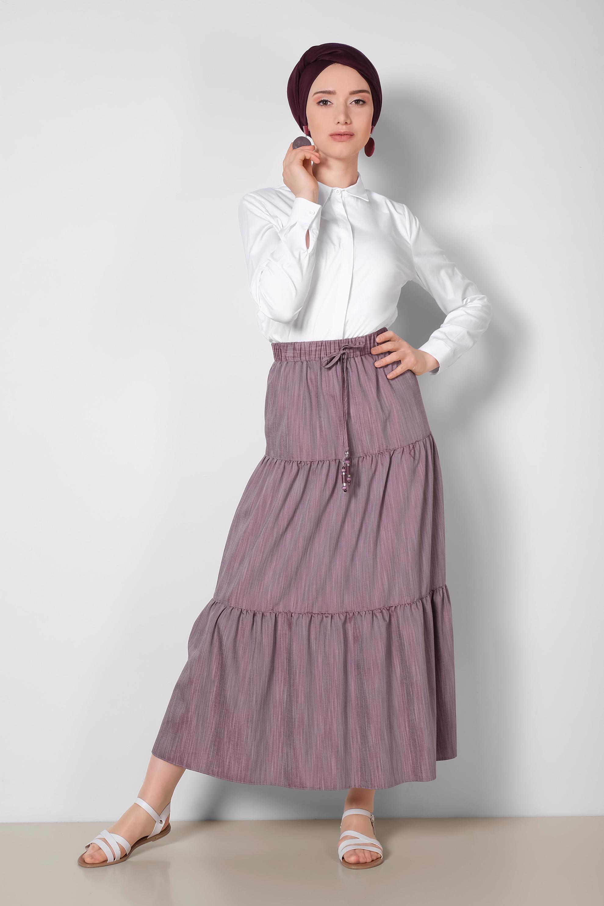 Tesettür giyim MÜRDÜM BELİ LASTİKLİ ETEK 6330