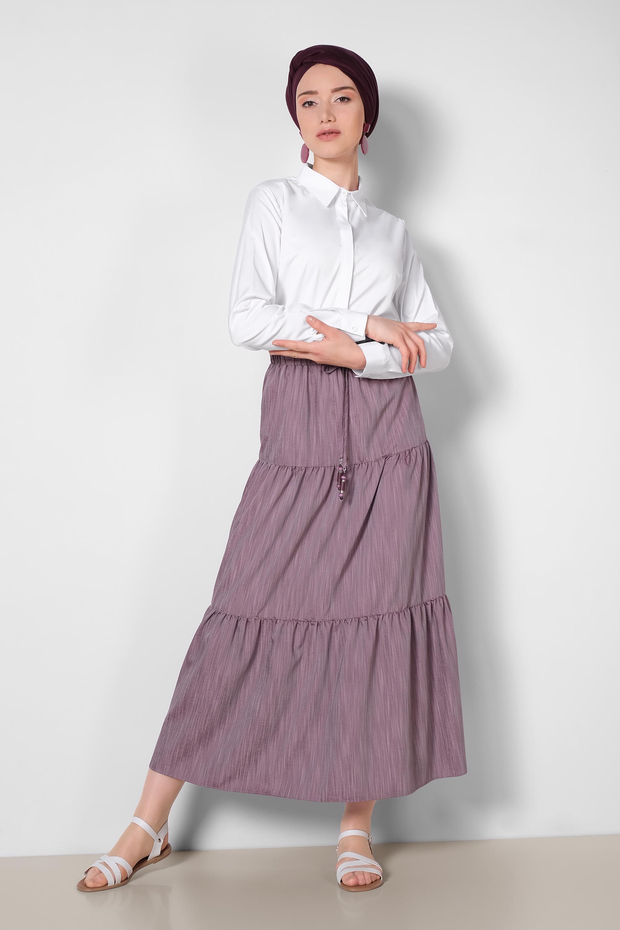 Tesettür giyim MÜRDÜM BELİ LASTİKLİ ETEK 6330