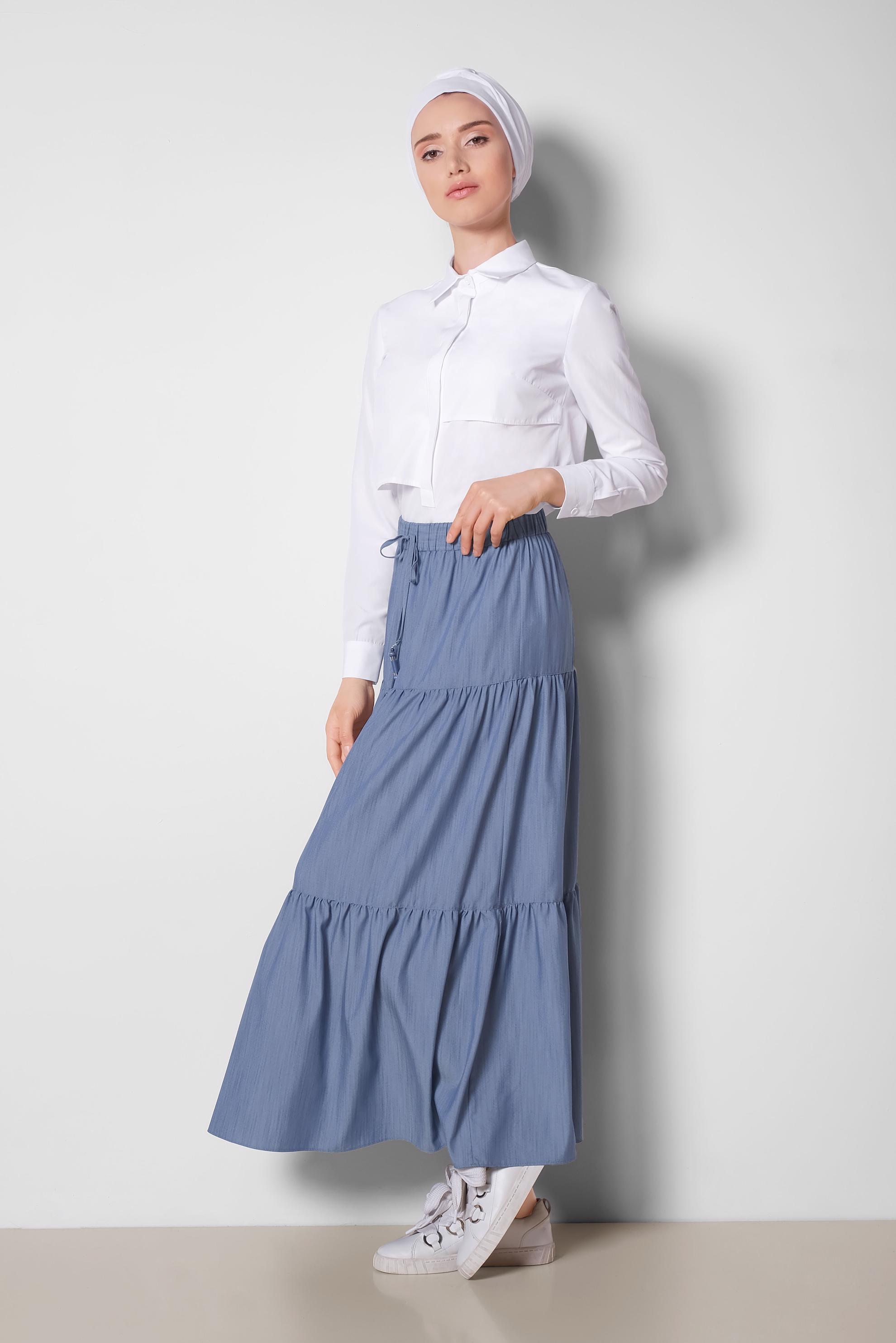 Tesettür giyim LACİVERT BELİ LASTİKLİ ETEK 6330