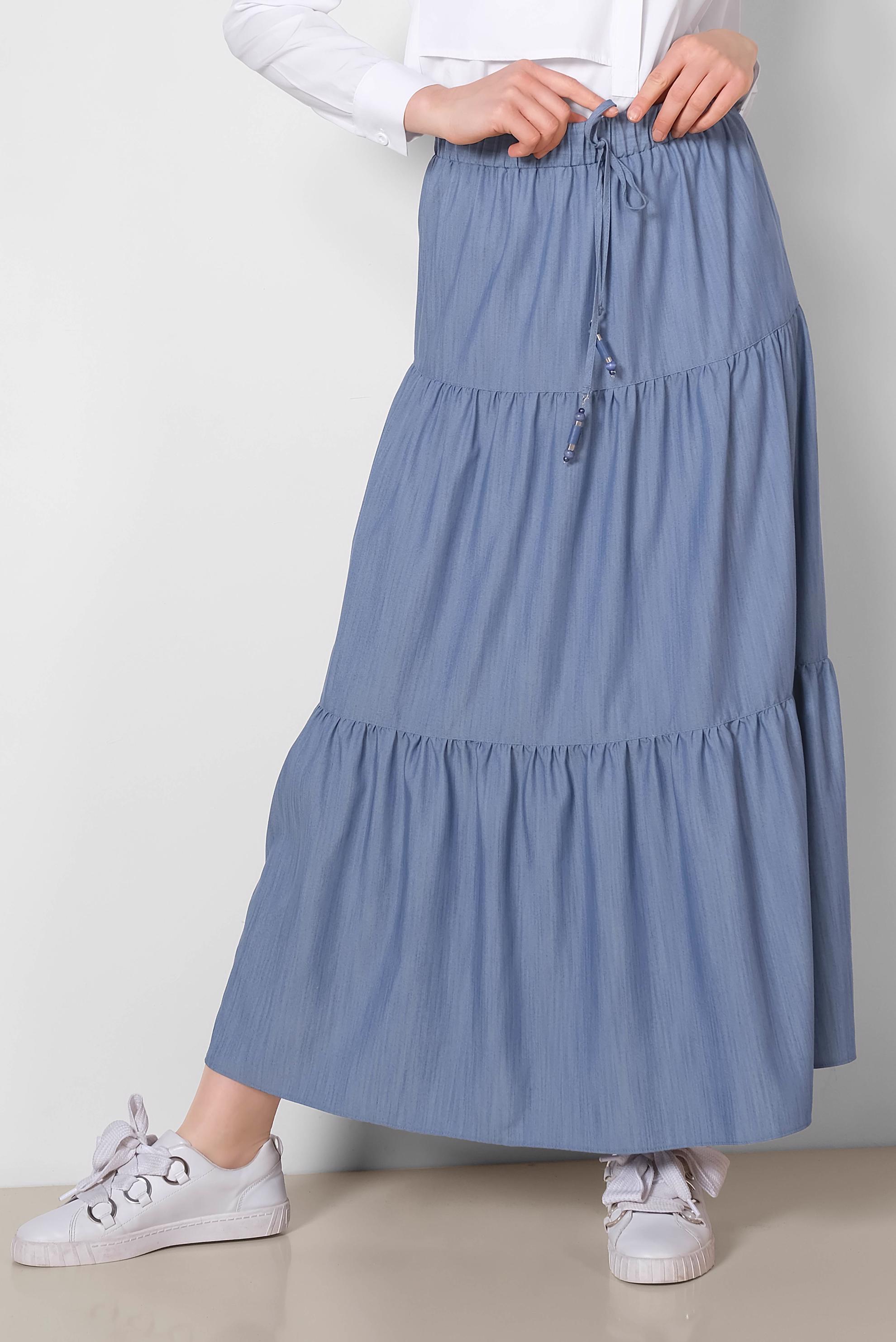 Tesettür giyim LACİVERT BELİ LASTİKLİ ETEK 6330