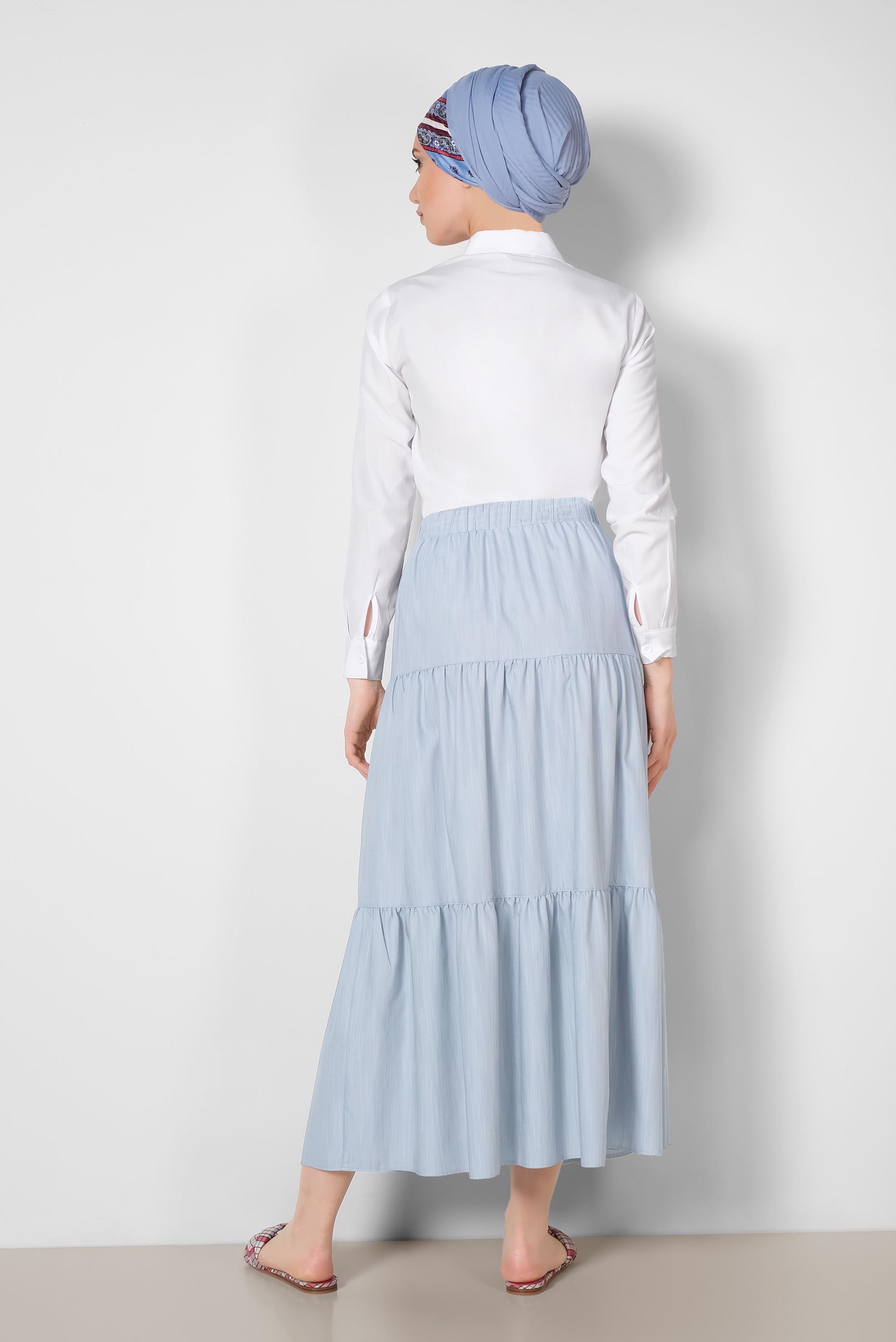 Tesettür giyim MAVİ BELİ LASTİKLİ ETEK 6330