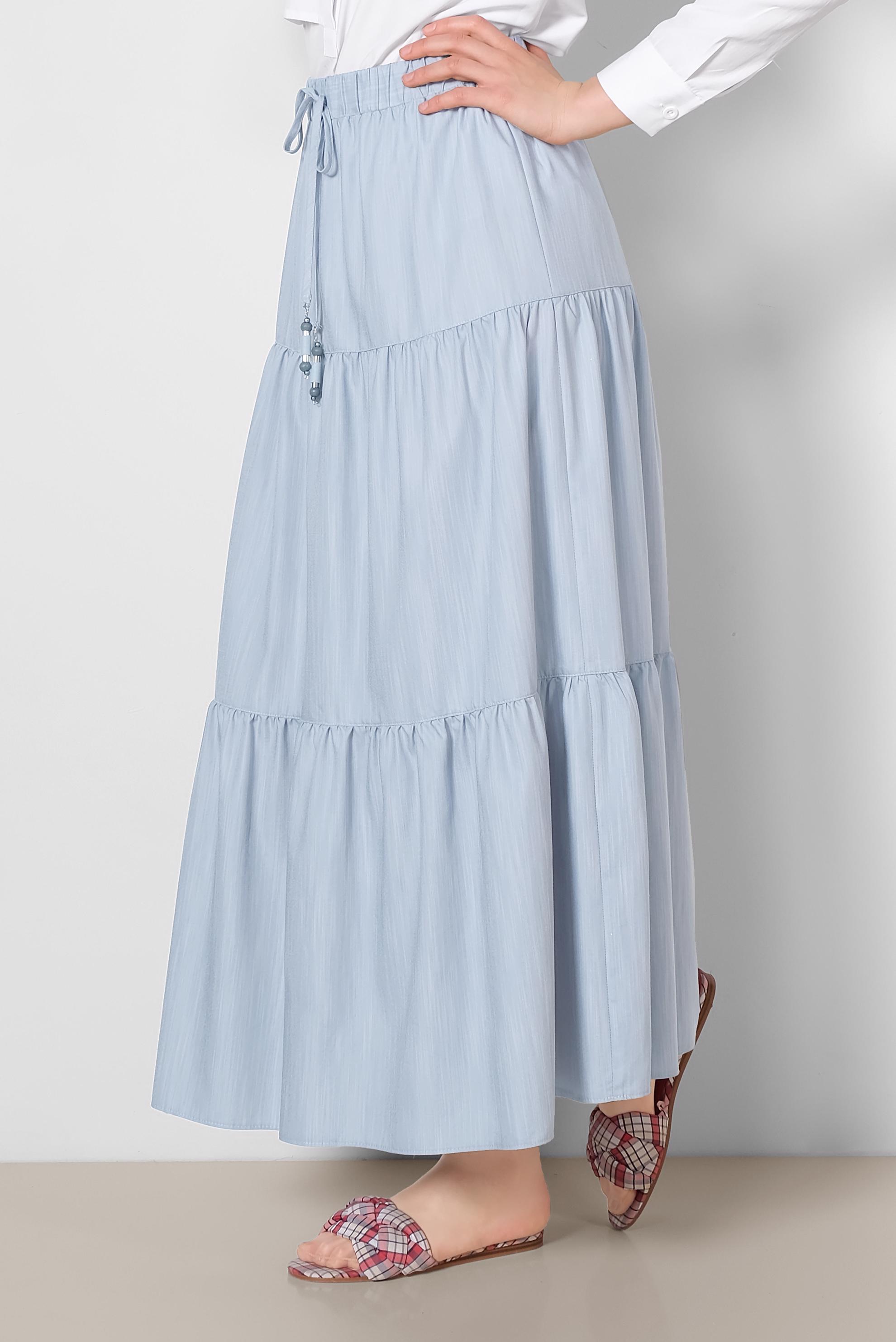 Tesettür giyim MAVİ BELİ LASTİKLİ ETEK 6330