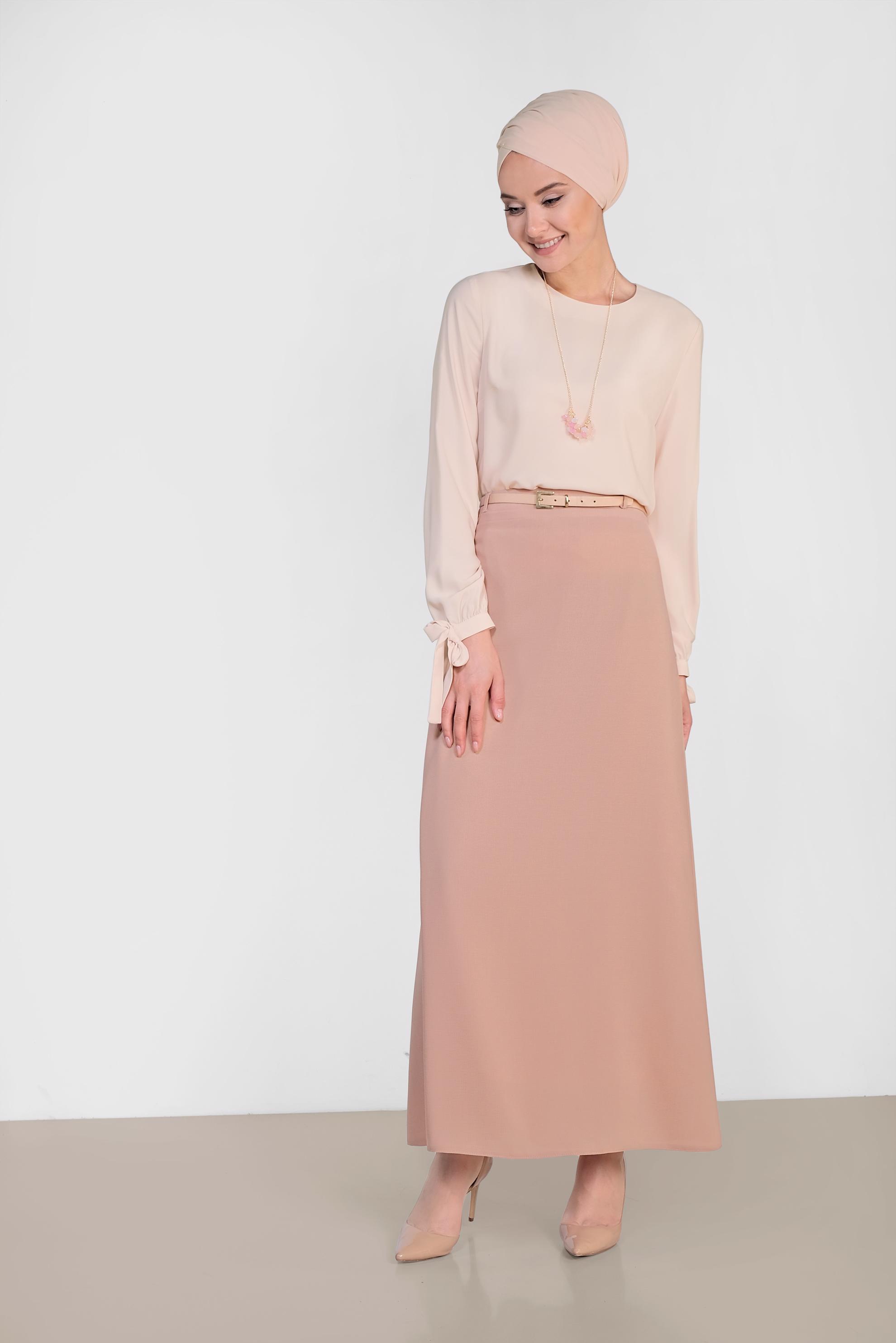 Tesettür giyim KAHVE BELİ KEMERLİ A KESİMLİ ETEK 6339