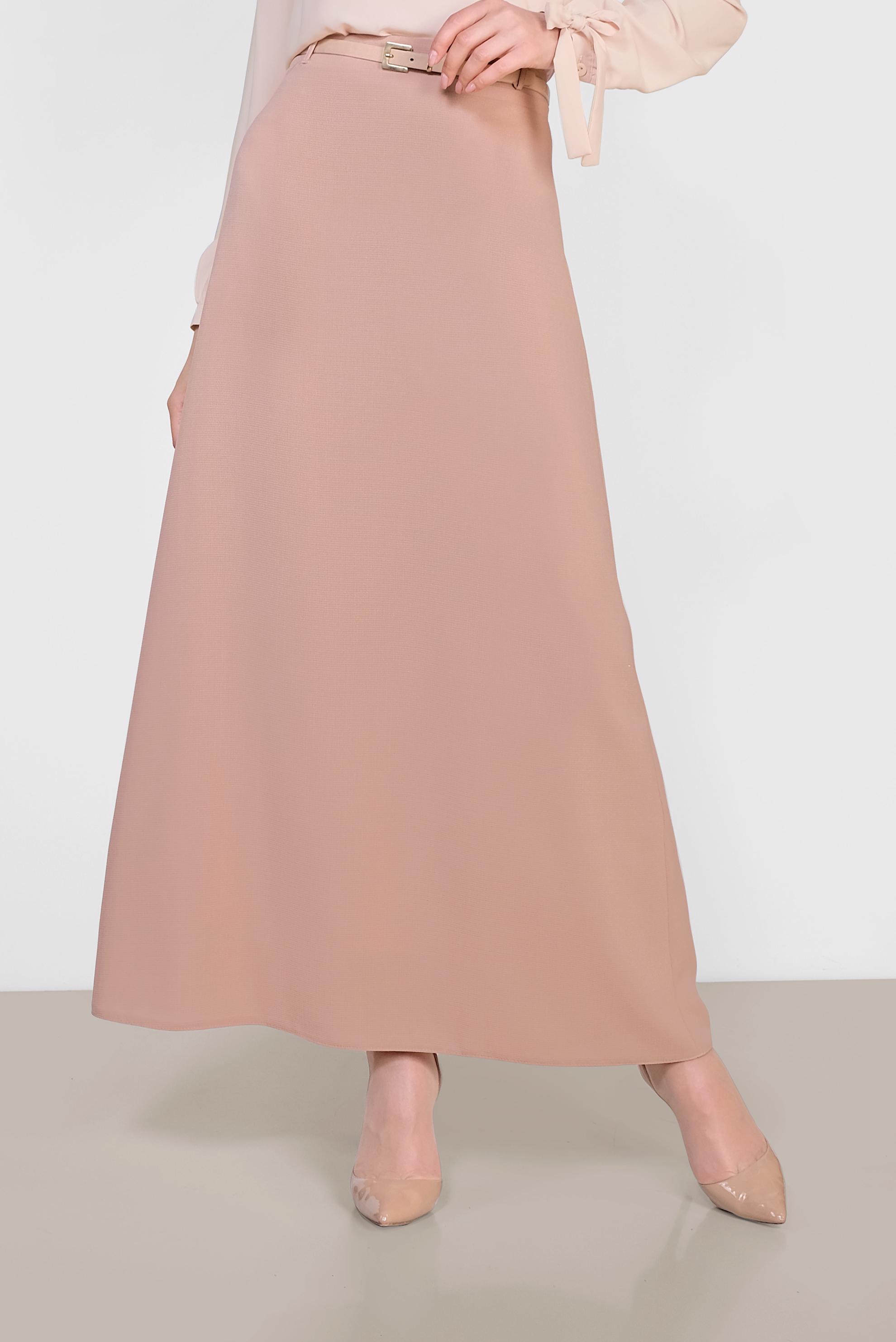 Tesettür giyim KAHVE BELİ KEMERLİ A KESİMLİ ETEK 6339