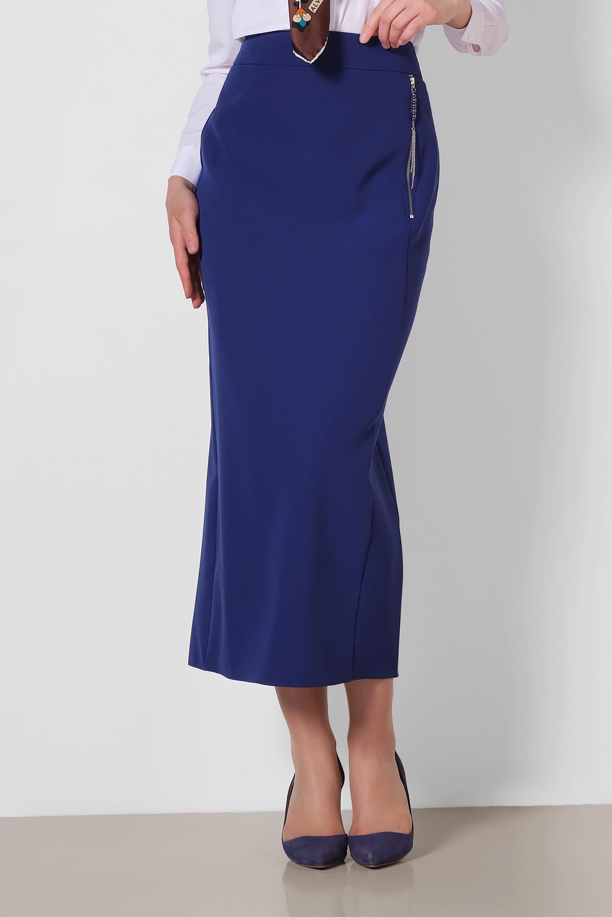 Tesettür giyim LACİVERT YÜKSEK BEL FERMUAR DETAYLI ETEK 6340