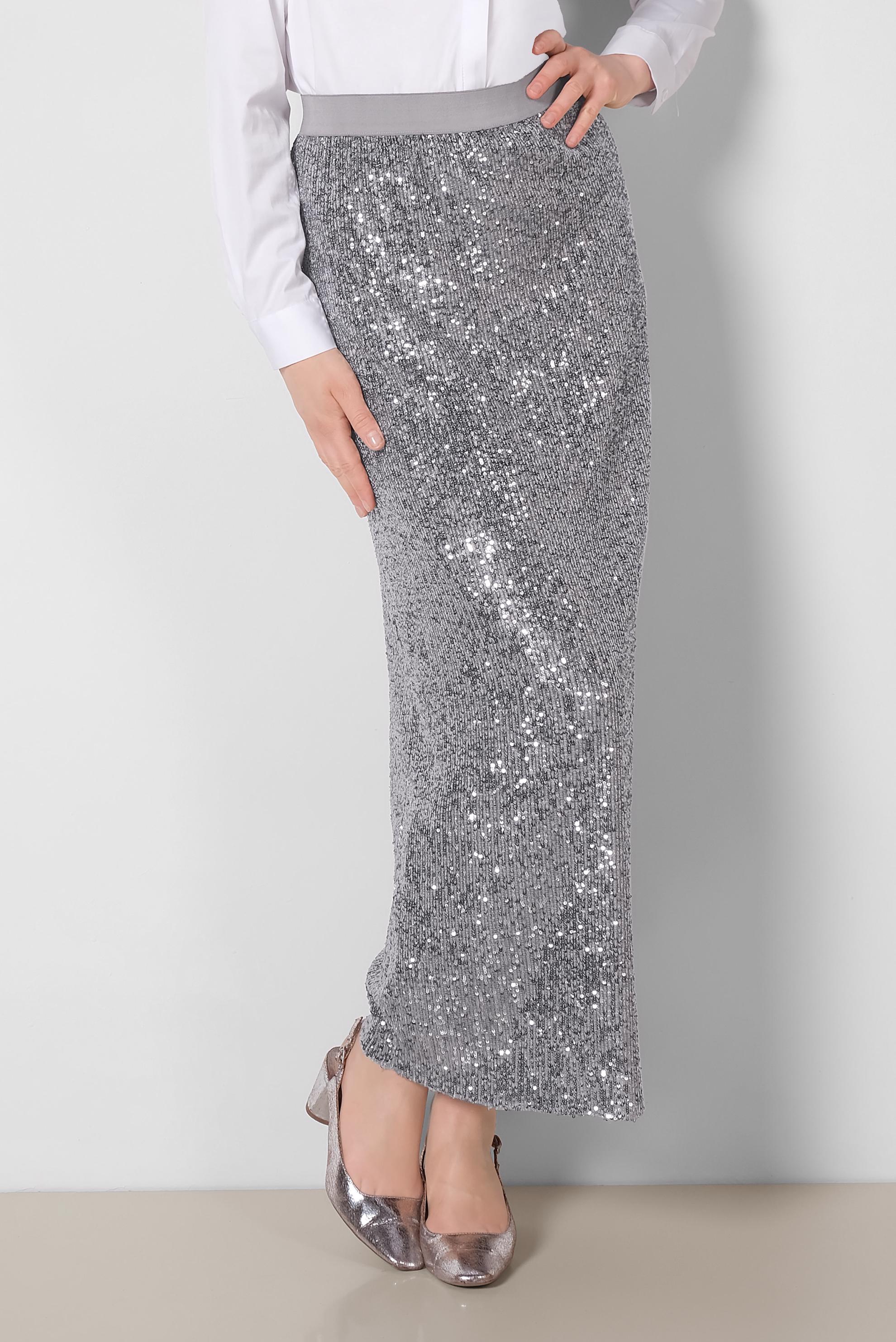 Tesettür giyim GRİ PUL PAYET ETEK 6343