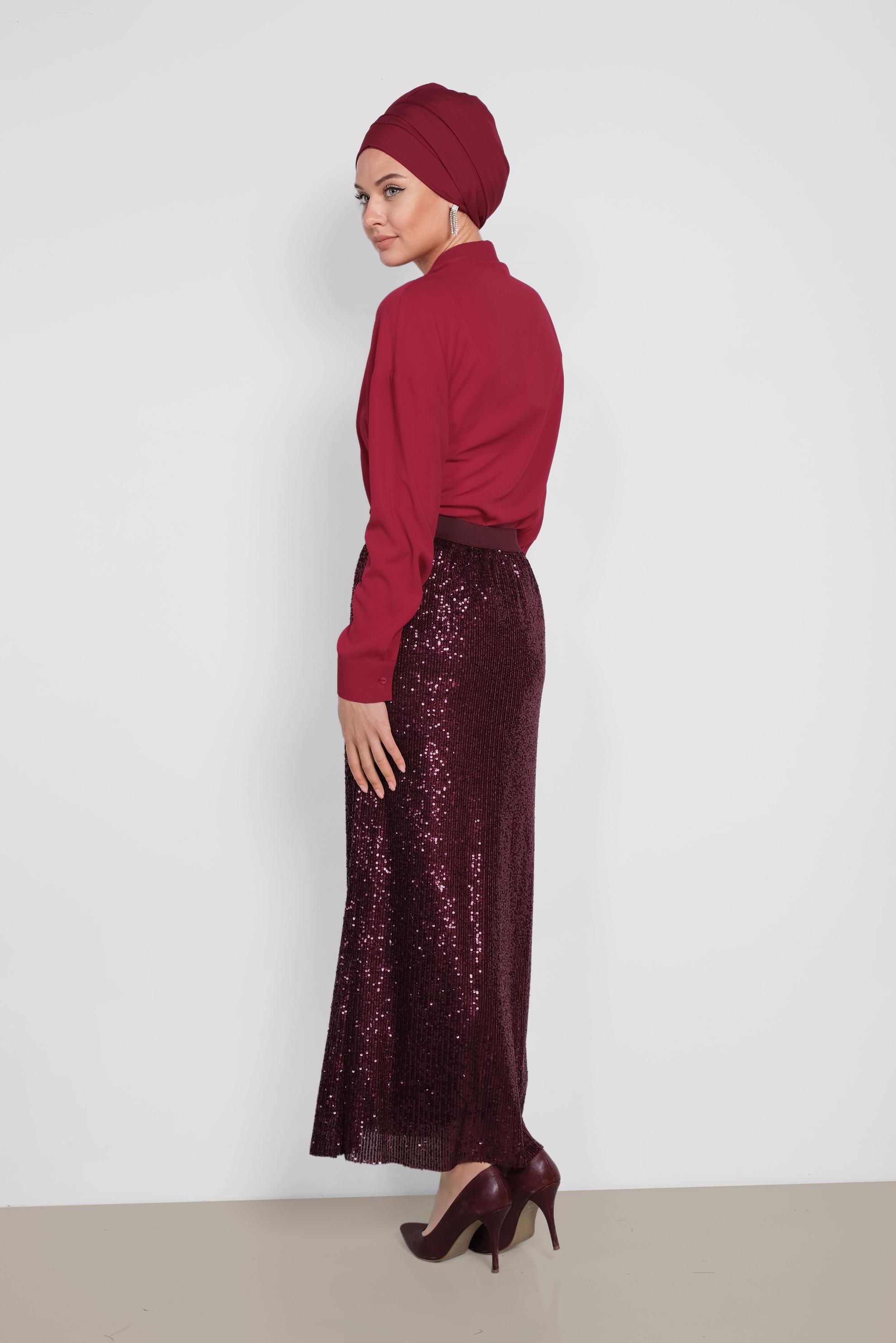 Tesettür giyim BORDO PUL PAYET ETEK 6343