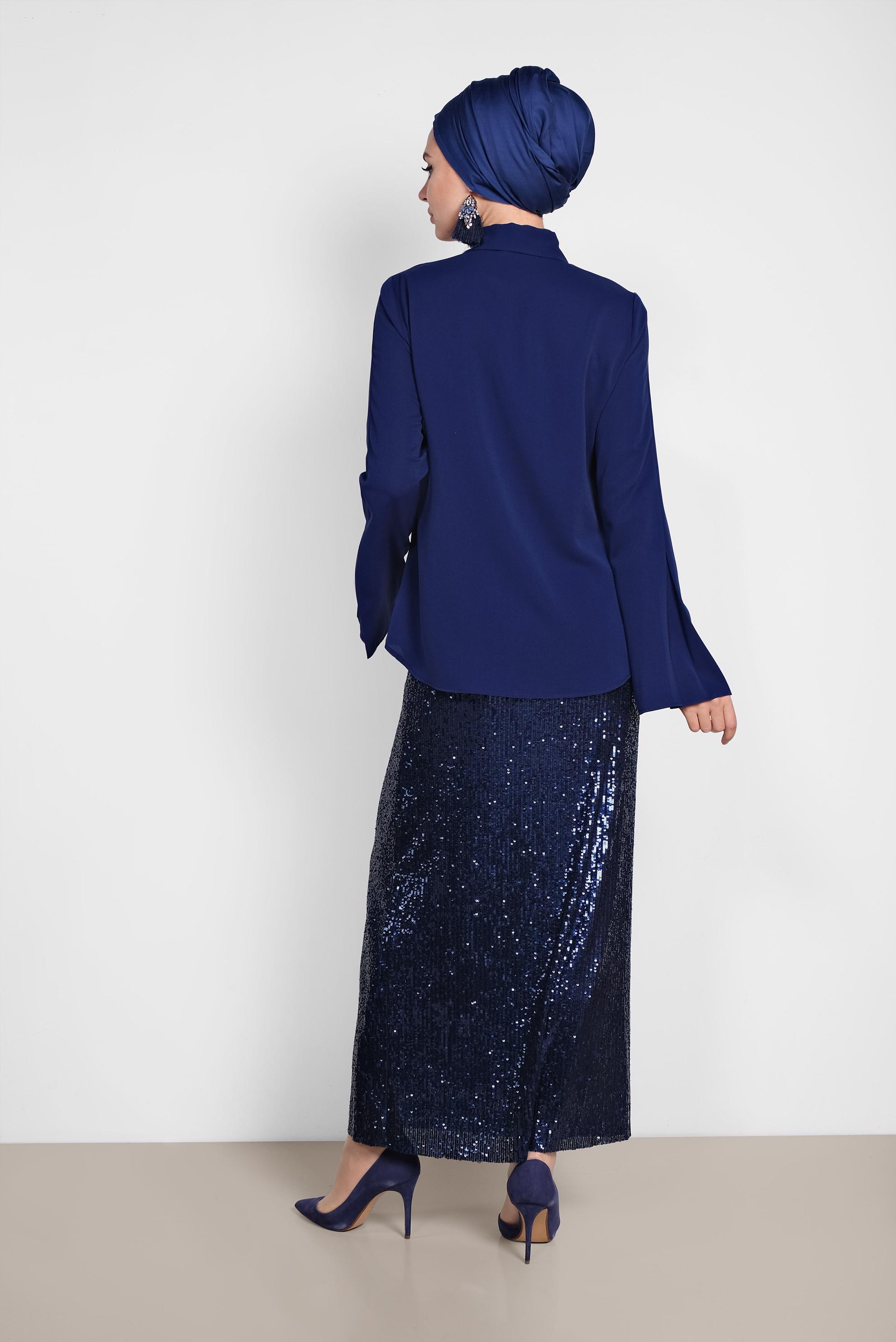 Tesettür giyim LACİVERT PUL PAYET ETEK 6343