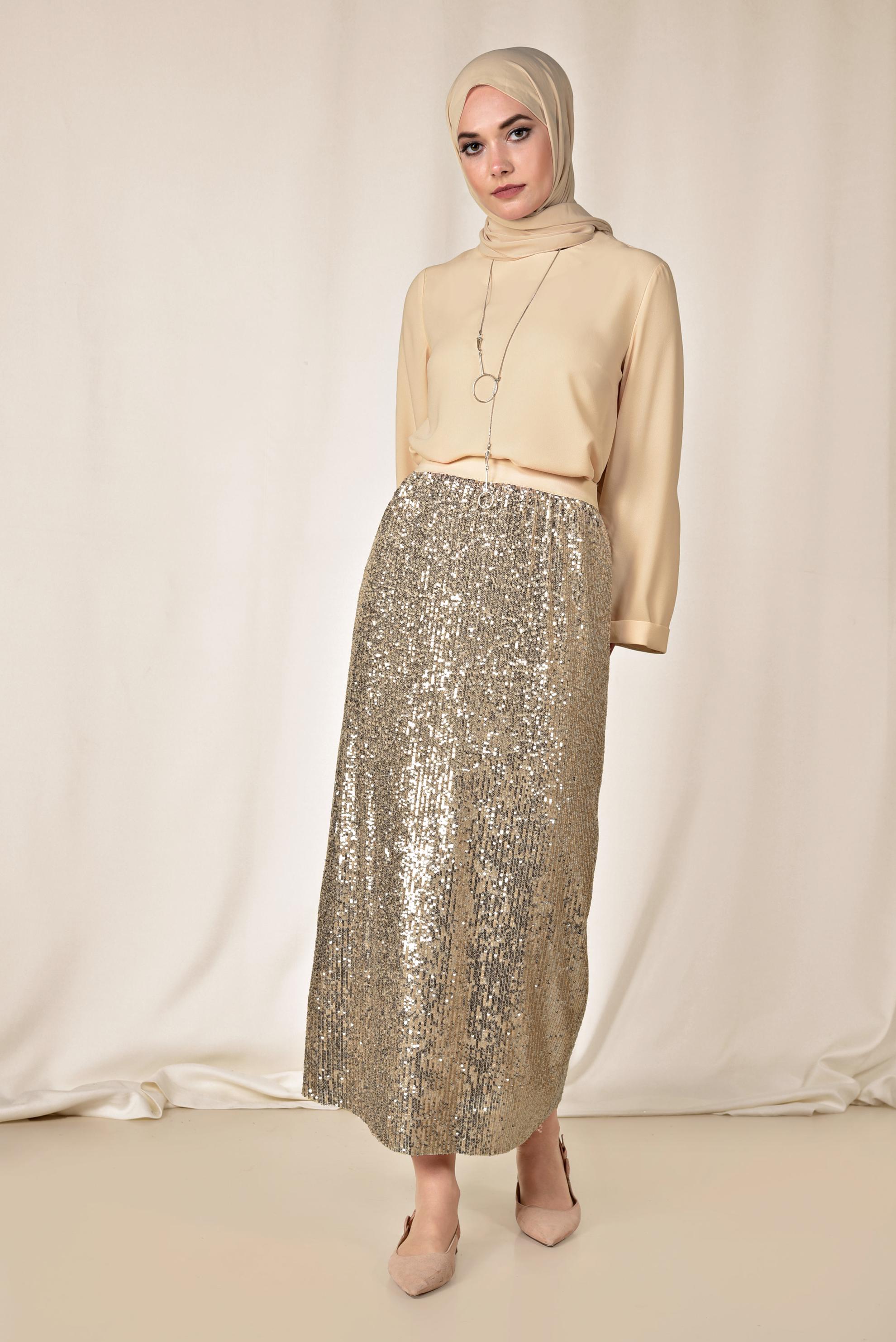 Tesettür giyim ALTIN PUL PAYET ETEK 6343