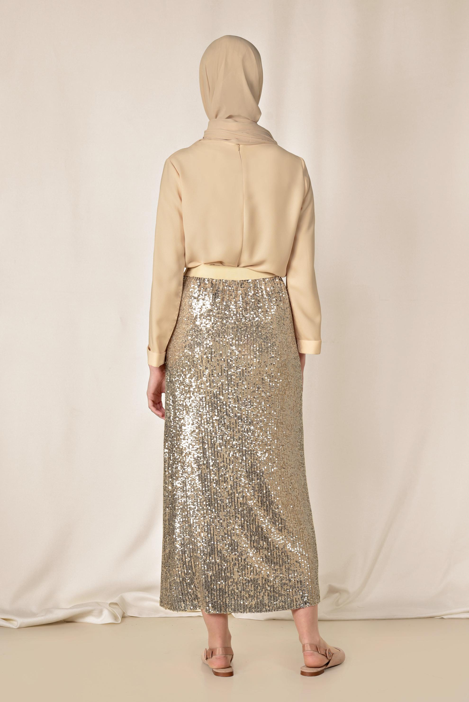 Tesettür giyim ALTIN PUL PAYET ETEK 6343