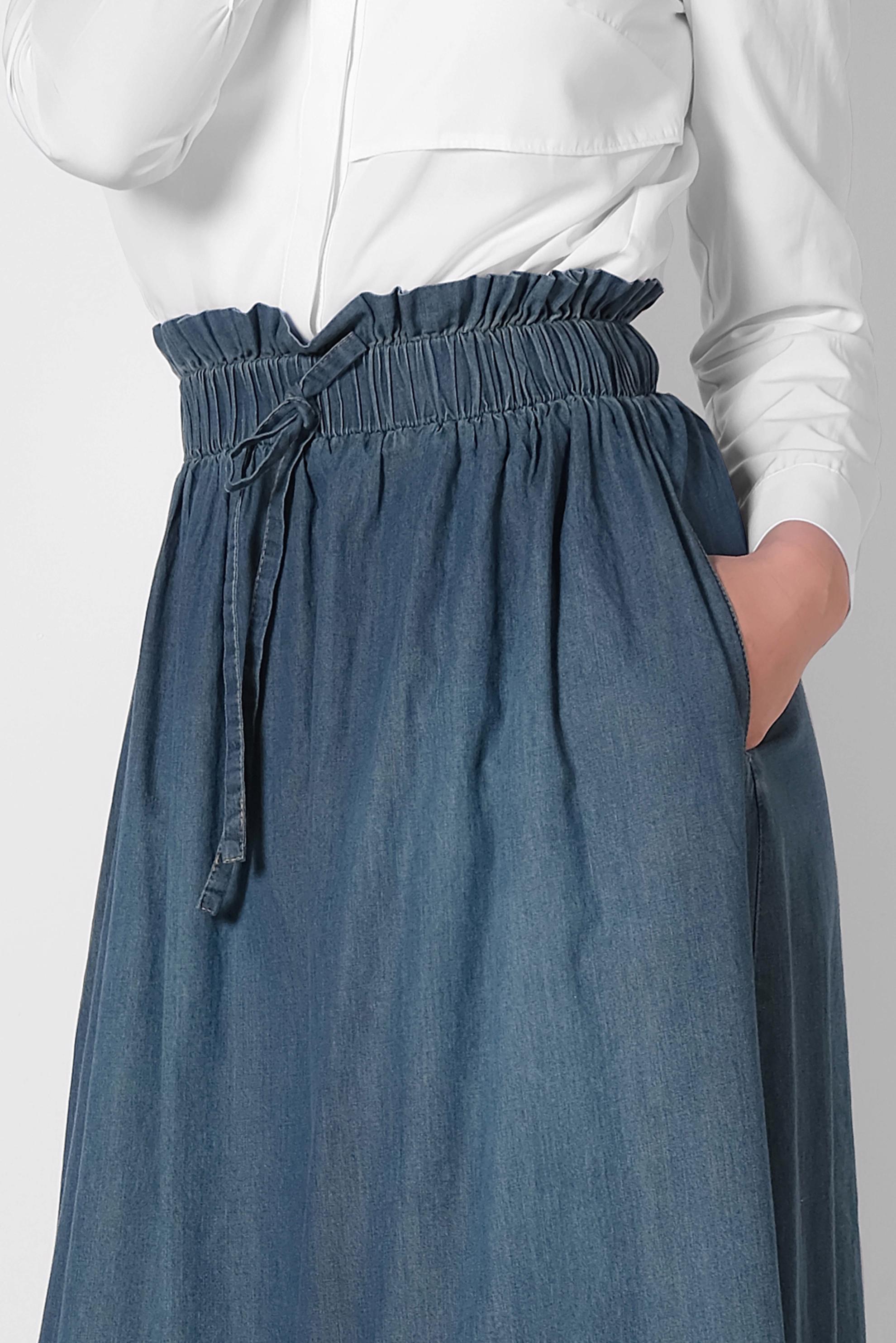 Tesettür giyim MAVİ BELİ LASTİKLİ ETEK 6346