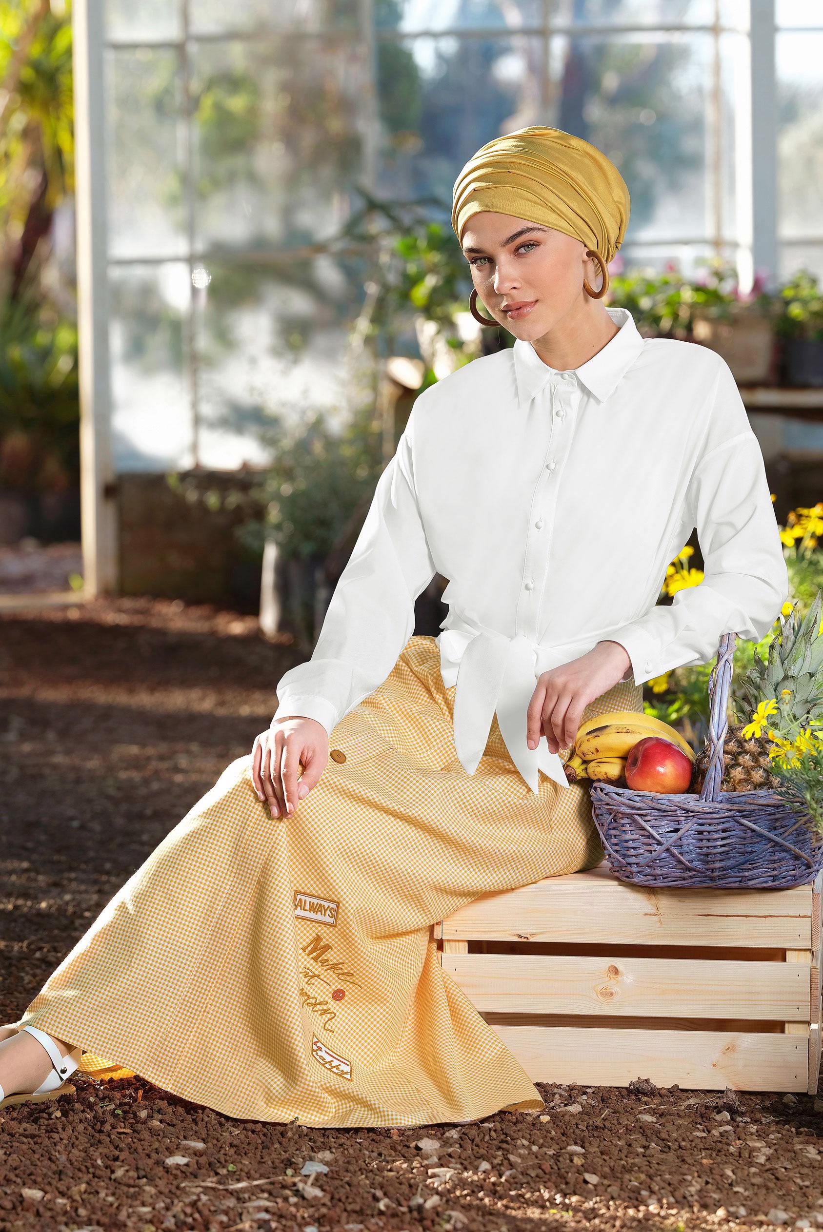Hijab clothing YELLOW Button Detail Skirt 6356 