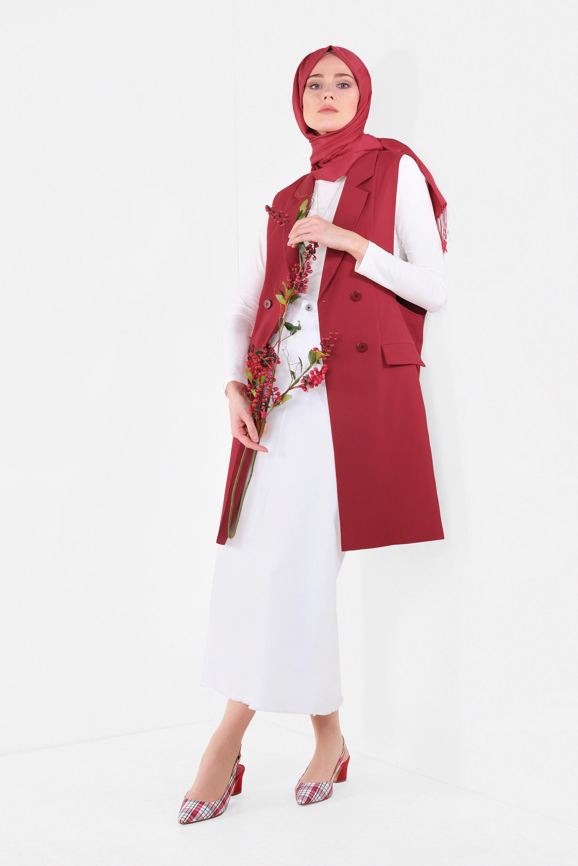 Tesettür giyim BEYAZ UZUN DENİM ETEK 6359 