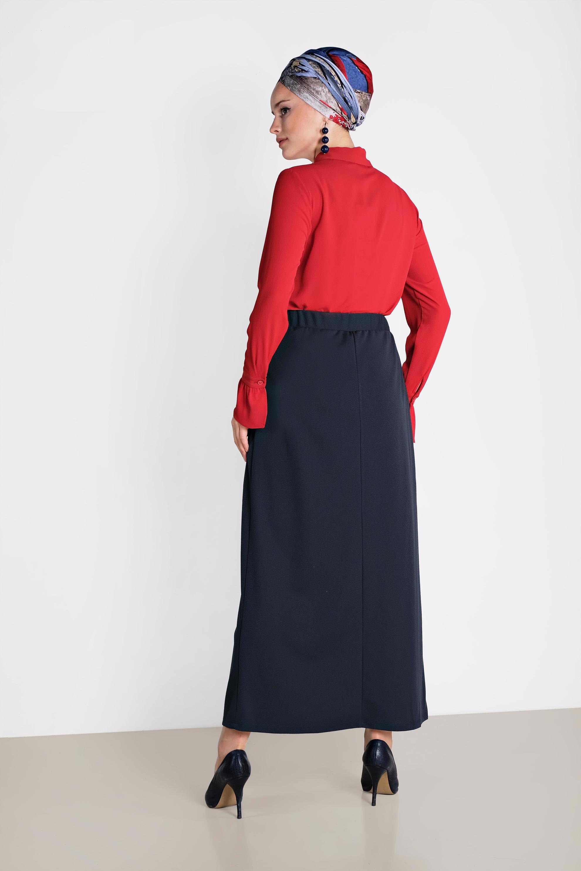 Tesettür giyim LACİVERT BELİ LASTİKLİ DÜZ KESİM ETEK 6363