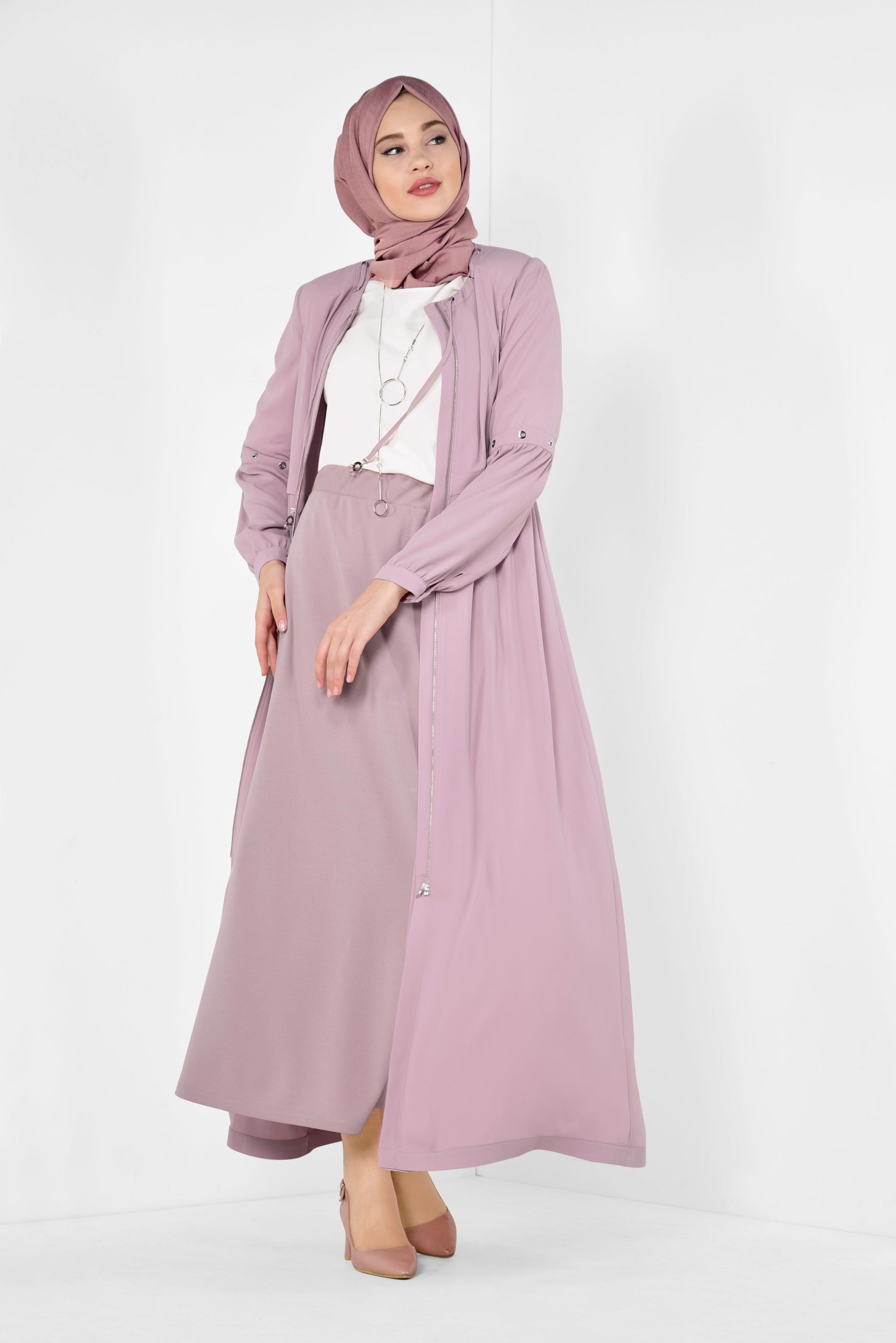 Tesettür giyim PUDRA BELİ LASTİKLİ DÜZ KESİM ETEK 6363