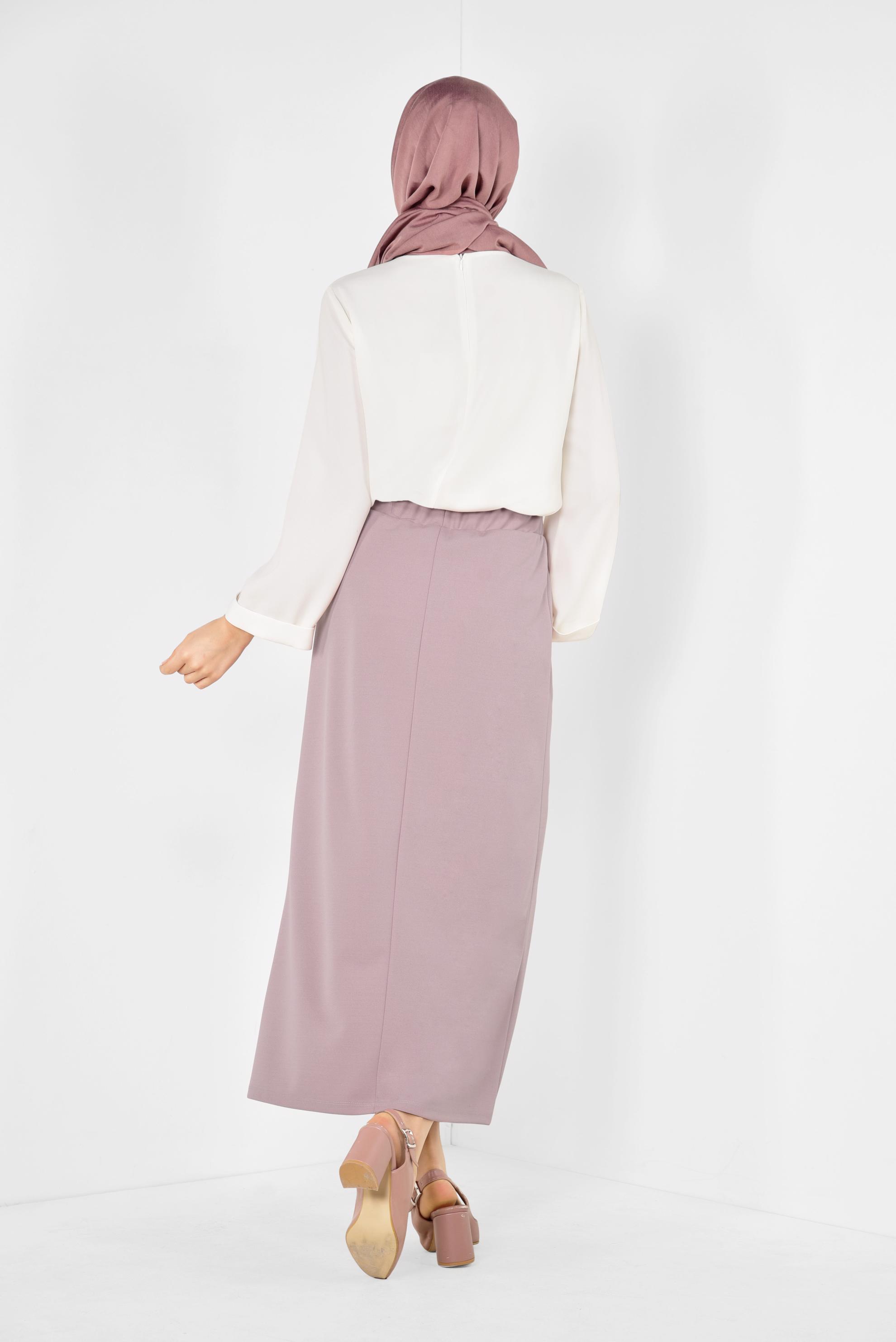Tesettür giyim PUDRA BELİ LASTİKLİ DÜZ KESİM ETEK 6363