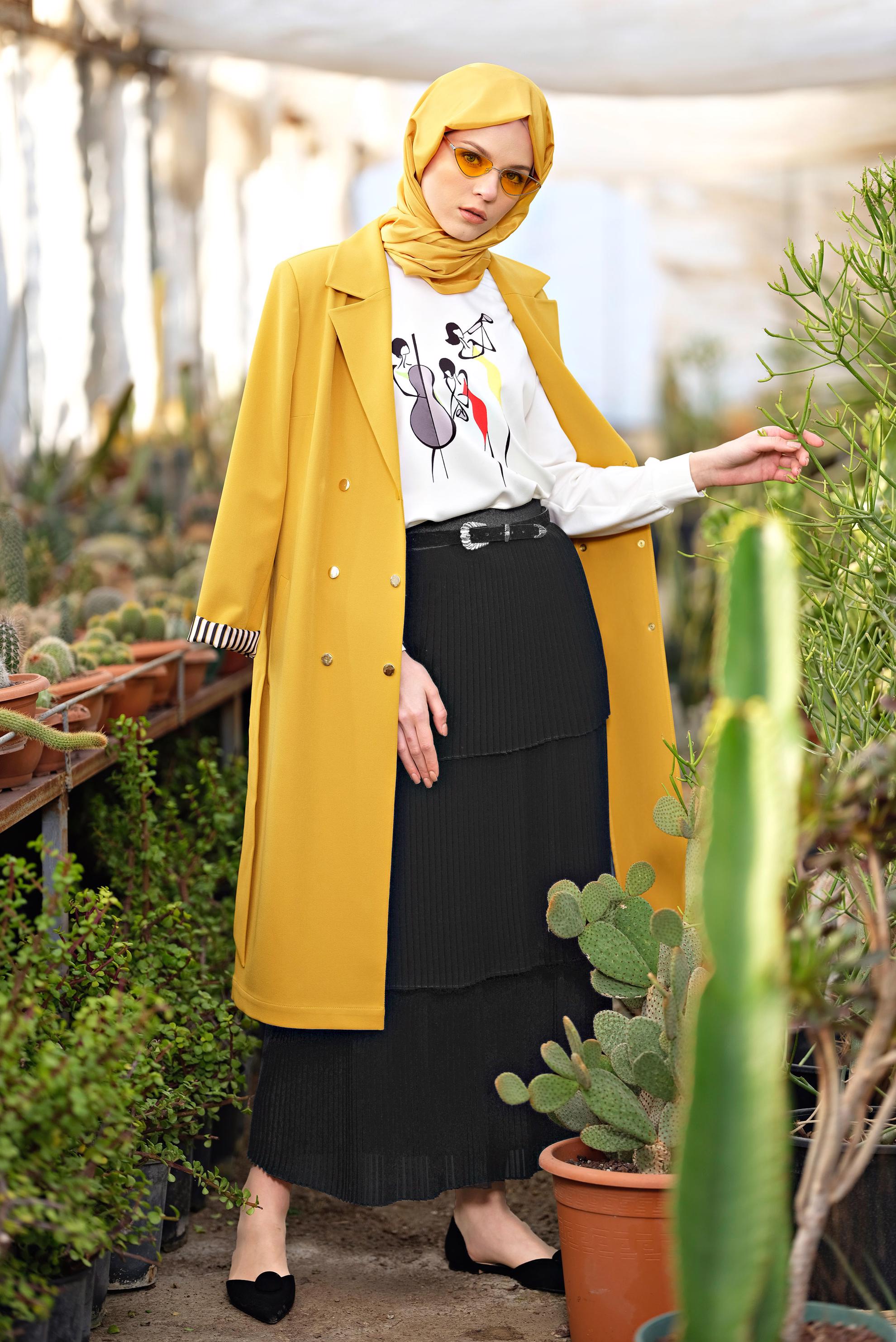 Tesettür giyim SİYAH KAT KAT PİLİSELİ ŞİFON ETEK 6365 