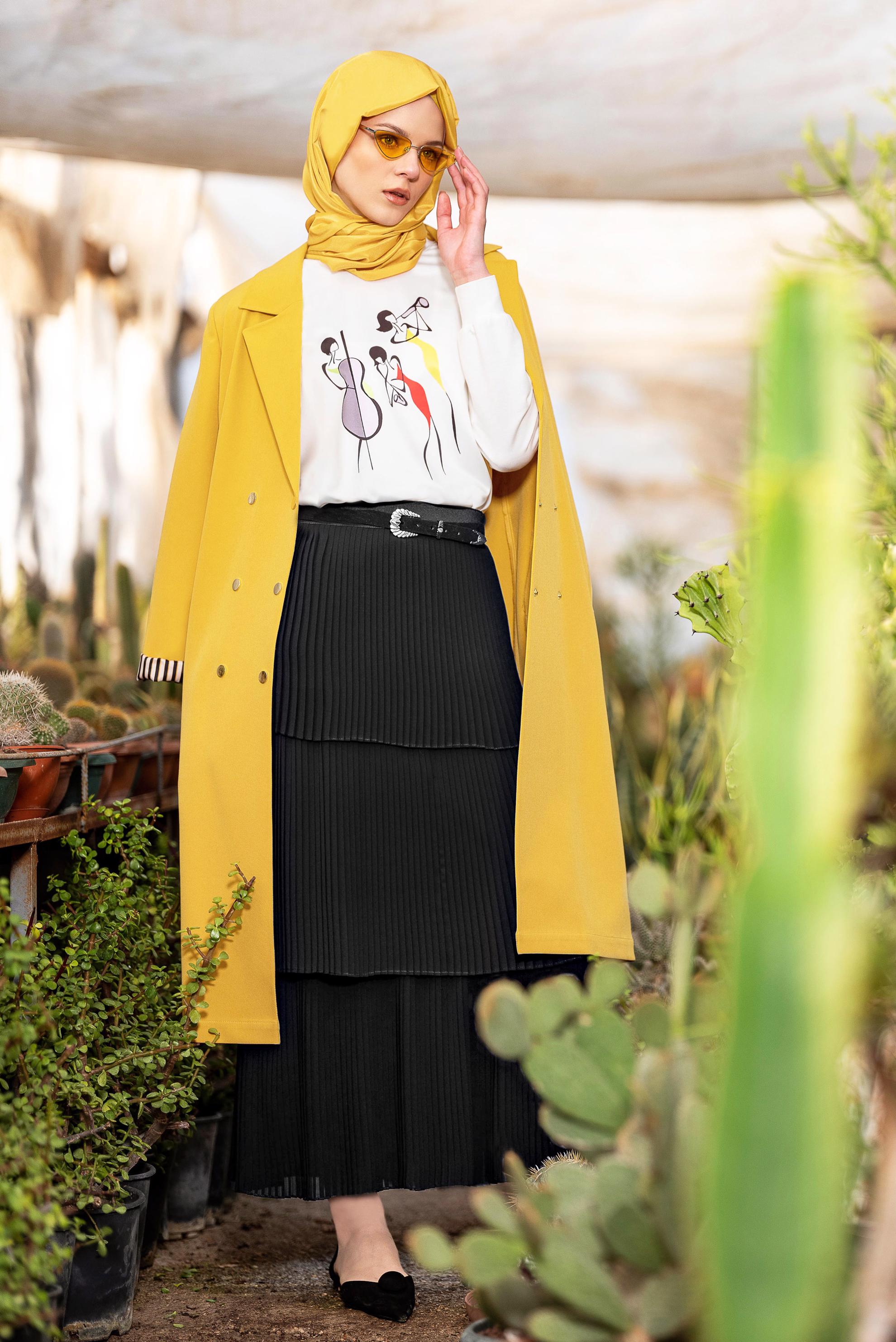 Tesettür giyim SİYAH KAT KAT PİLİSELİ ŞİFON ETEK 6365 