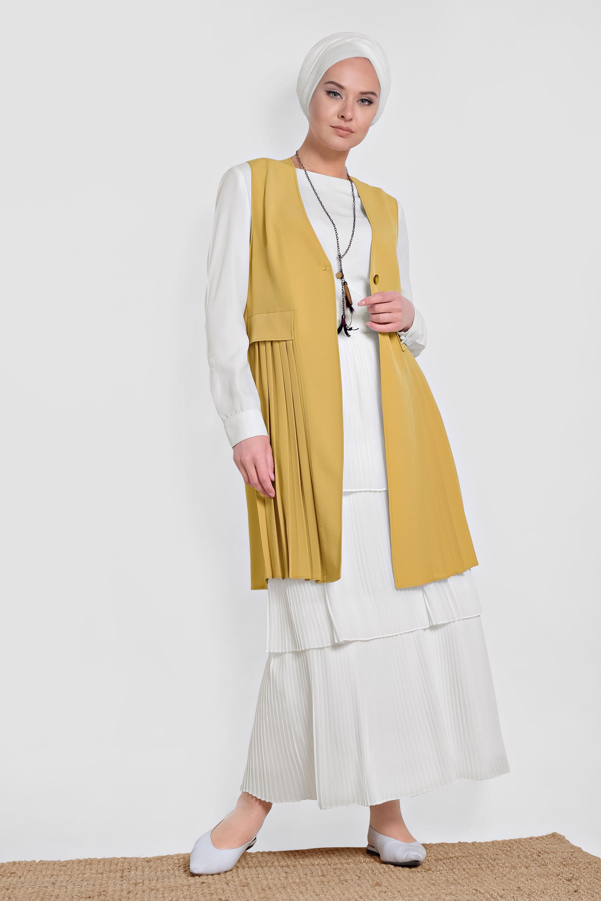 Tesettür giyim BEYAZ KAT KAT PİLİSELİ ŞİFON ETEK 6365 