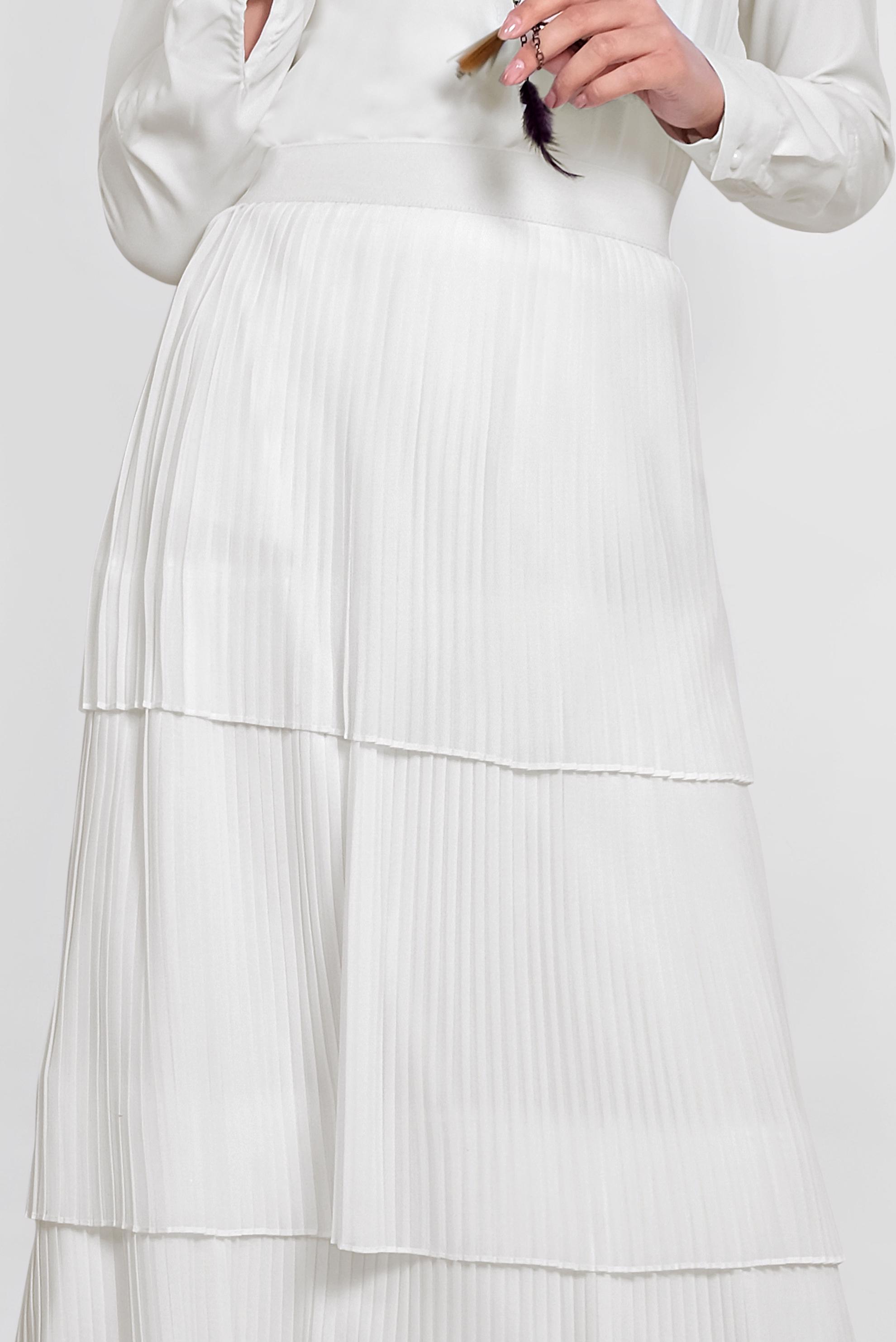 Tesettür giyim BEYAZ KAT KAT PİLİSELİ ŞİFON ETEK 6365 