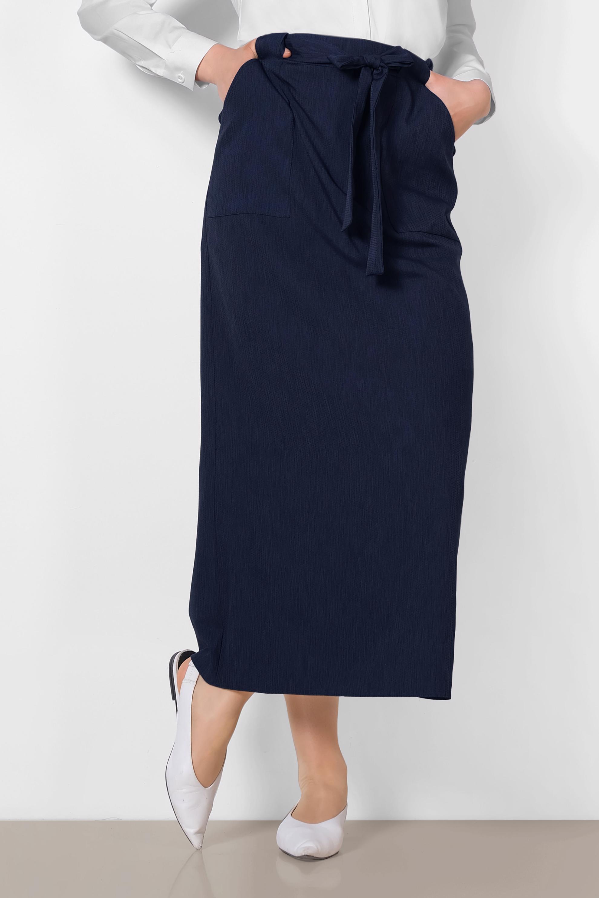 Tesettür giyim LACİVERT BELDEN BAĞCIKLI ETEK 6372