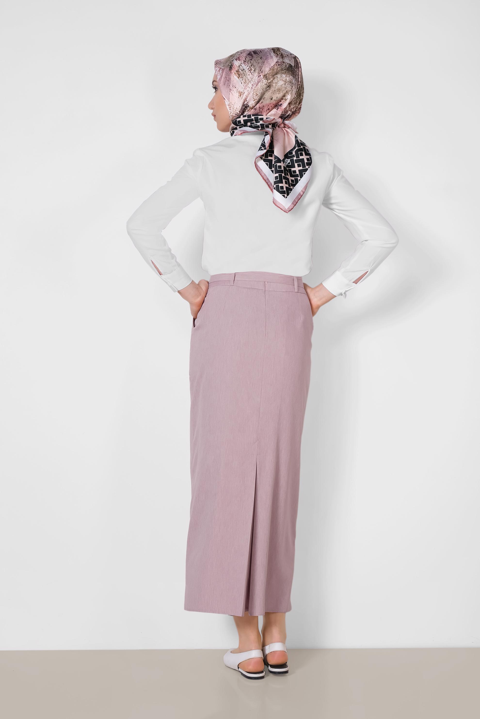 Tesettür giyim PUDRA BELDEN BAĞCIKLI ETEK 6372