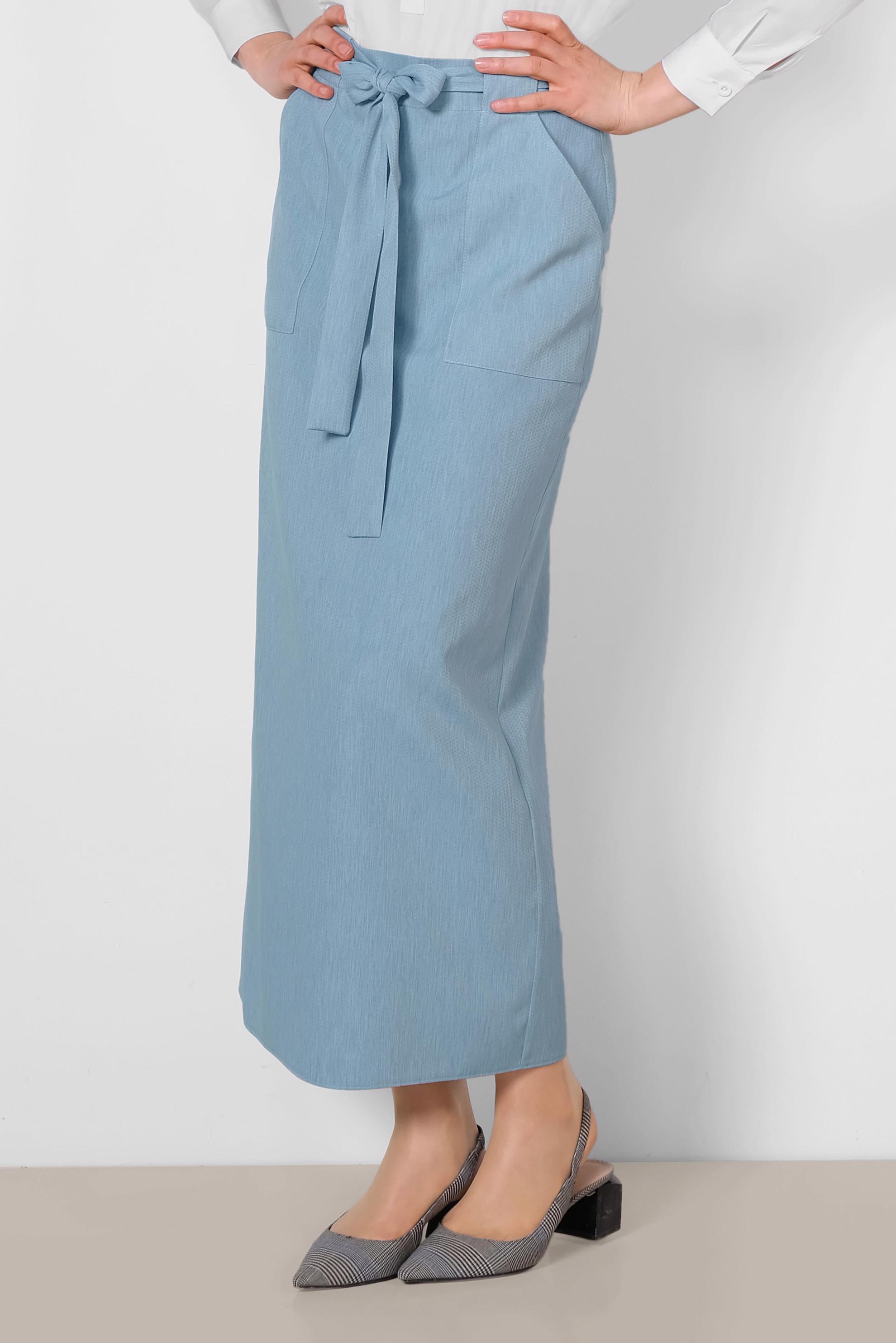 Tesettür giyim MAVİ BELDEN BAĞCIKLI ETEK 6372