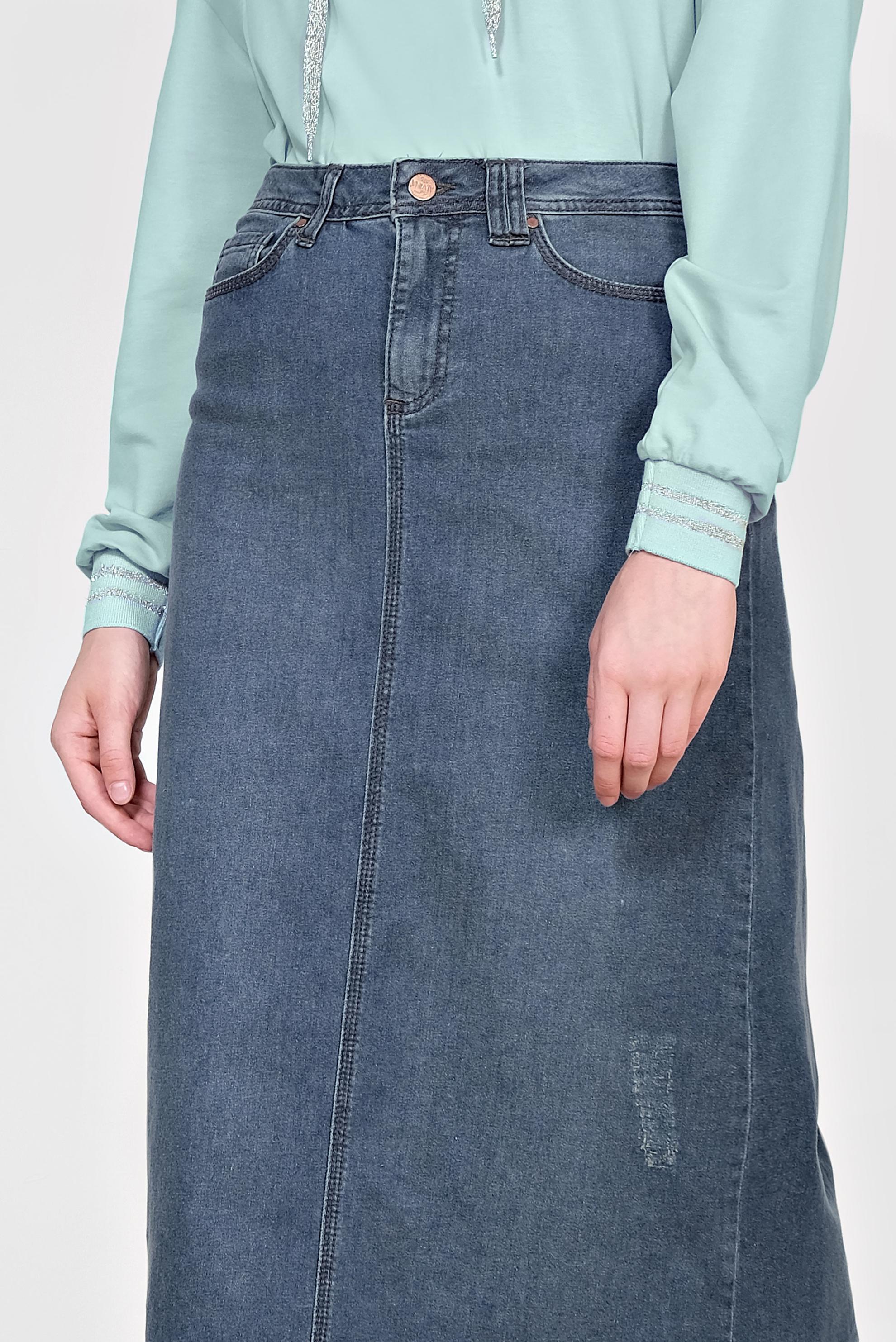 Tesettür giyim YEŞİL PAMUKLU YÜKSEK BEL ETEK 6379