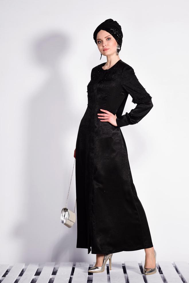 Vêtements hijab NOIR Pardessus 8267  - ALVİNA
