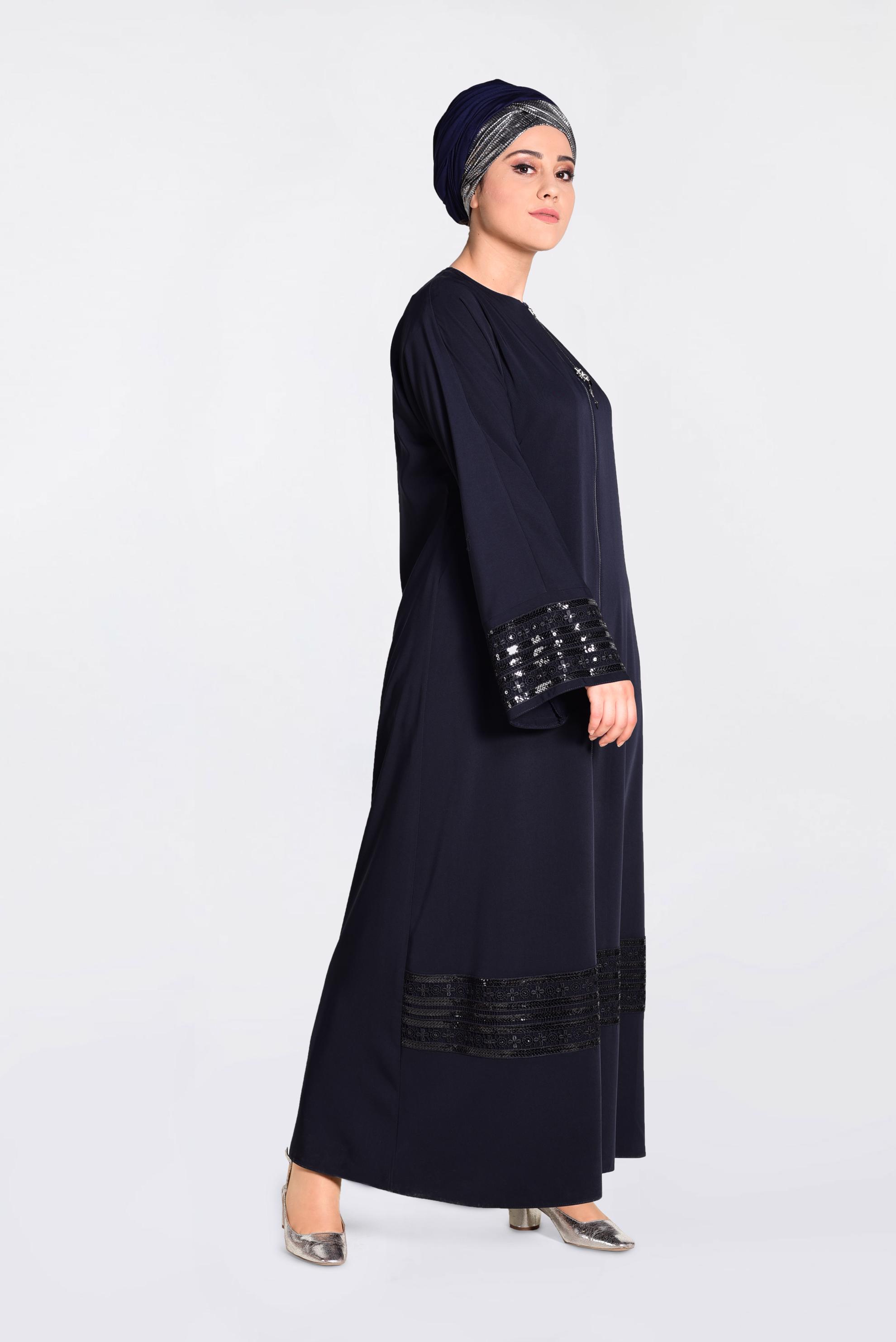 Tesettür giyim LACİVERT PUL PAYET DETAYLI FERMUARLI FERACE 8269 