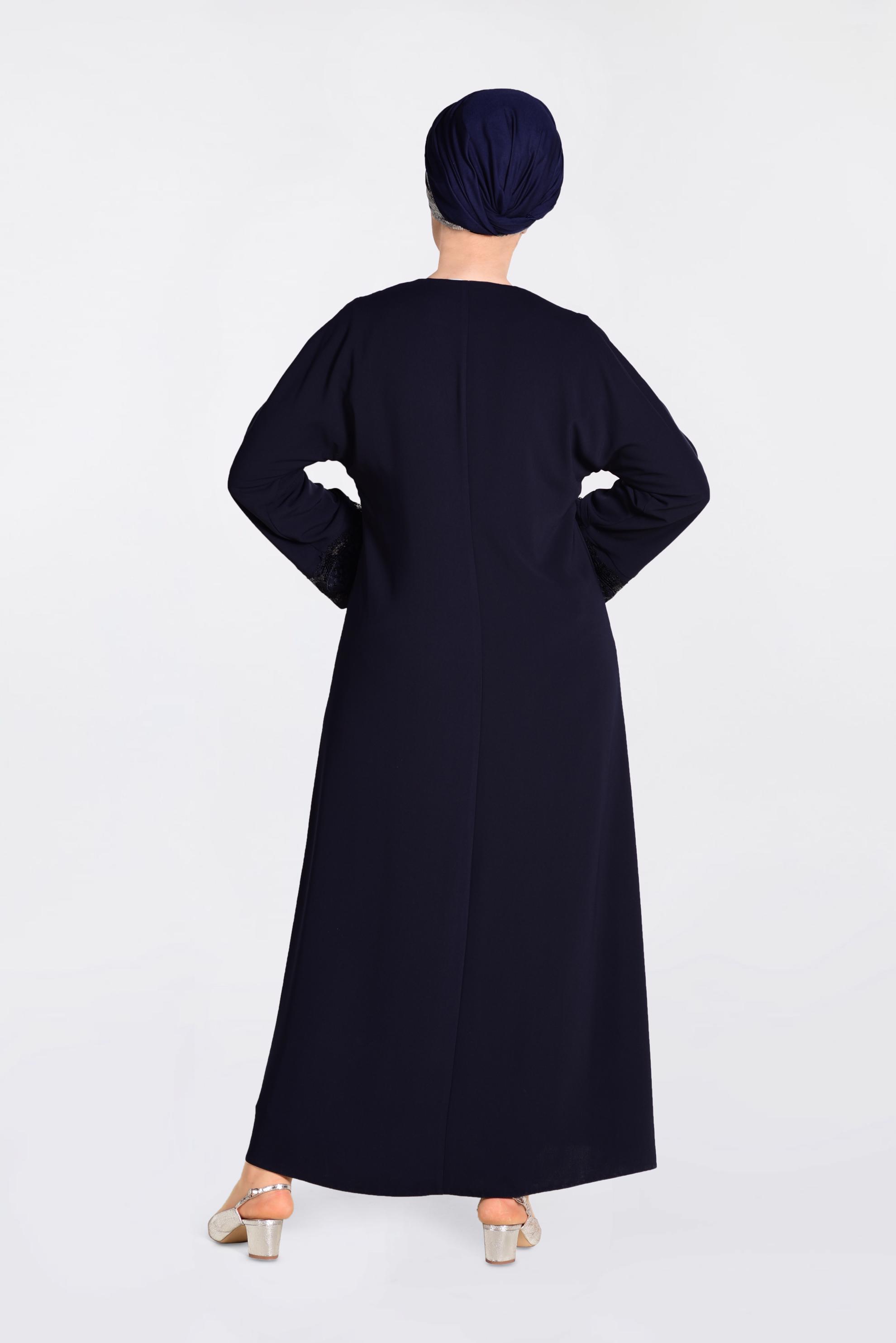 Tesettür giyim LACİVERT GÜPÜR DETAYLI PUL PAYET İŞLEMELİ FERACE  8270