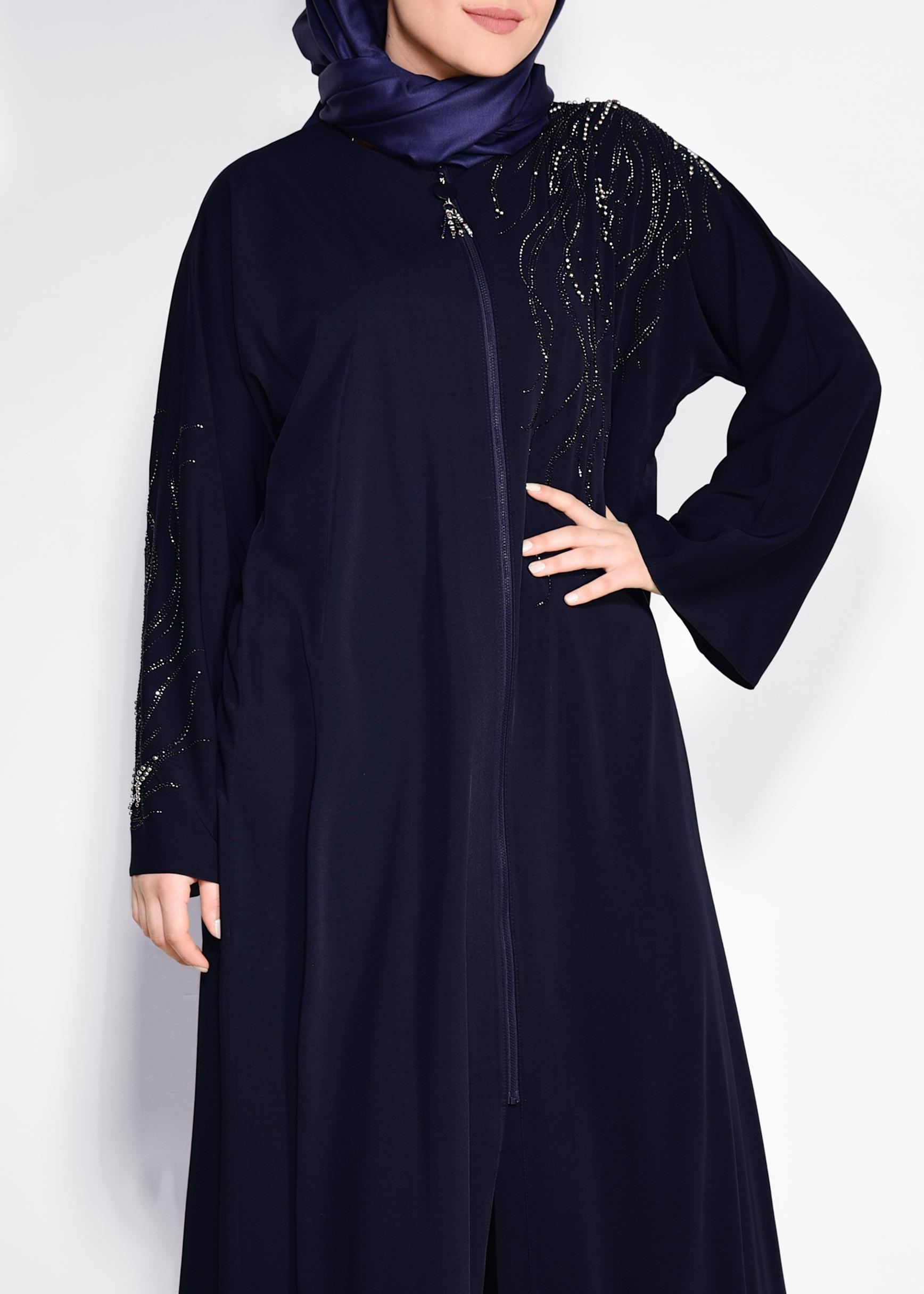 Tesettür giyim LACİVERT TAŞ BASKILI FERACE 8273