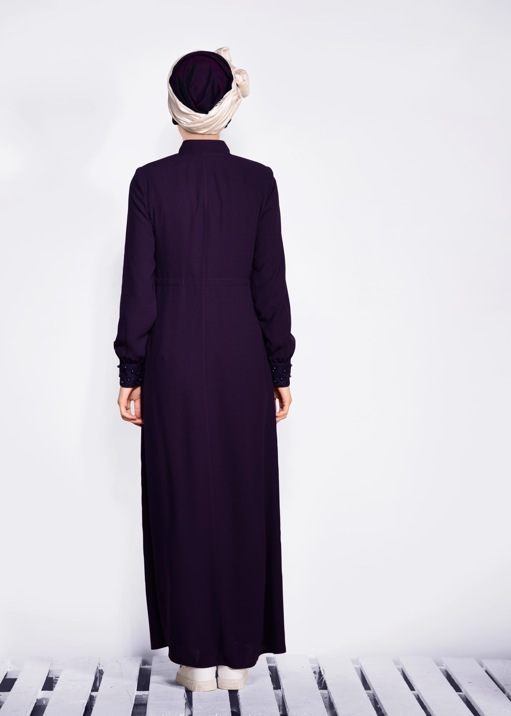 Tesettür giyim MÜRDÜM BELİ BÜZGÜLÜ BONCUK İŞLEMELİ FERACE 8286