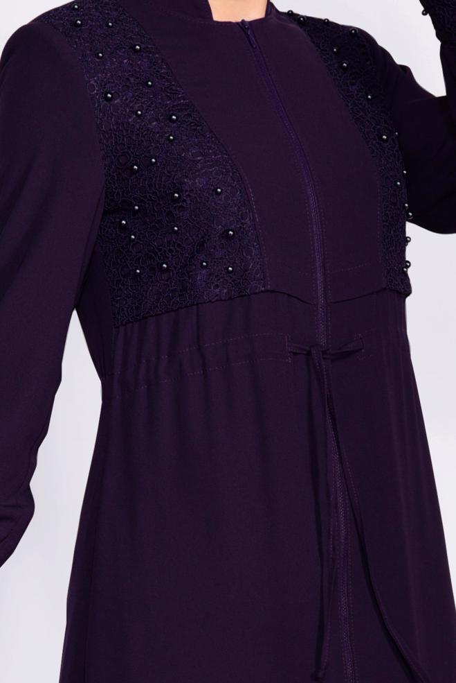 Hijab clothing DAMSON Shirred Waist Bead Embroidered Abaya 8286  - ALVİNA