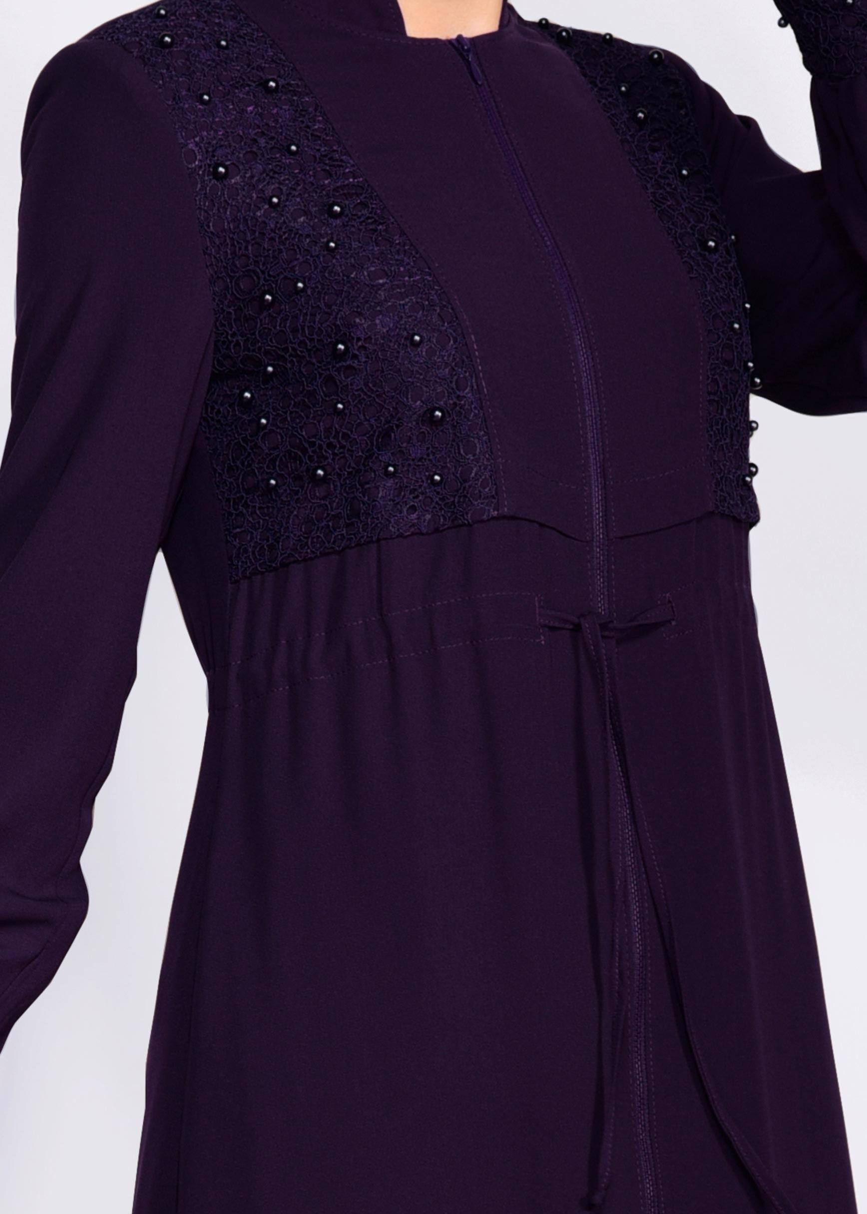 Tesettür giyim MÜRDÜM BELİ BÜZGÜLÜ BONCUK İŞLEMELİ FERACE 8286