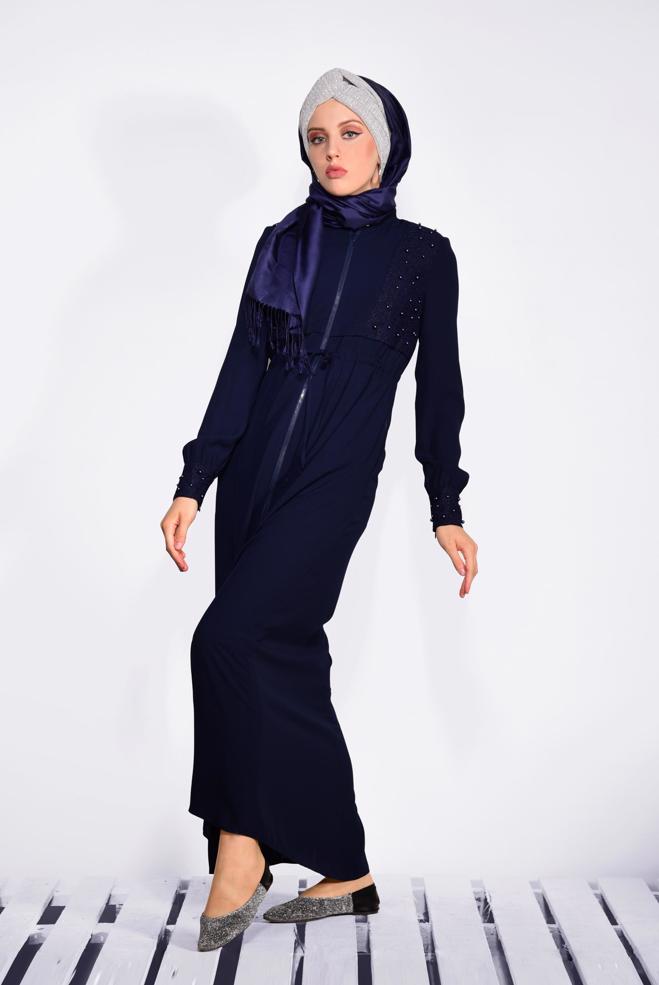 Vêtements hijab BLEU MARINE Pardessus 8286  - ALVİNA