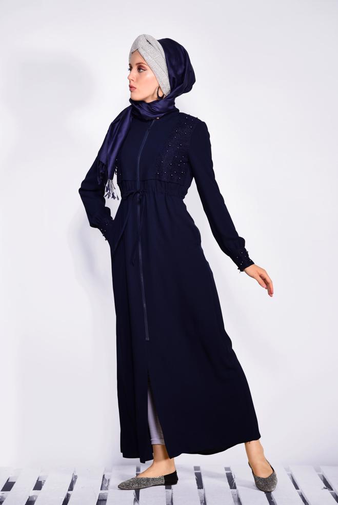 Vêtements hijab BLEU MARINE Pardessus 8286  - ALVİNA