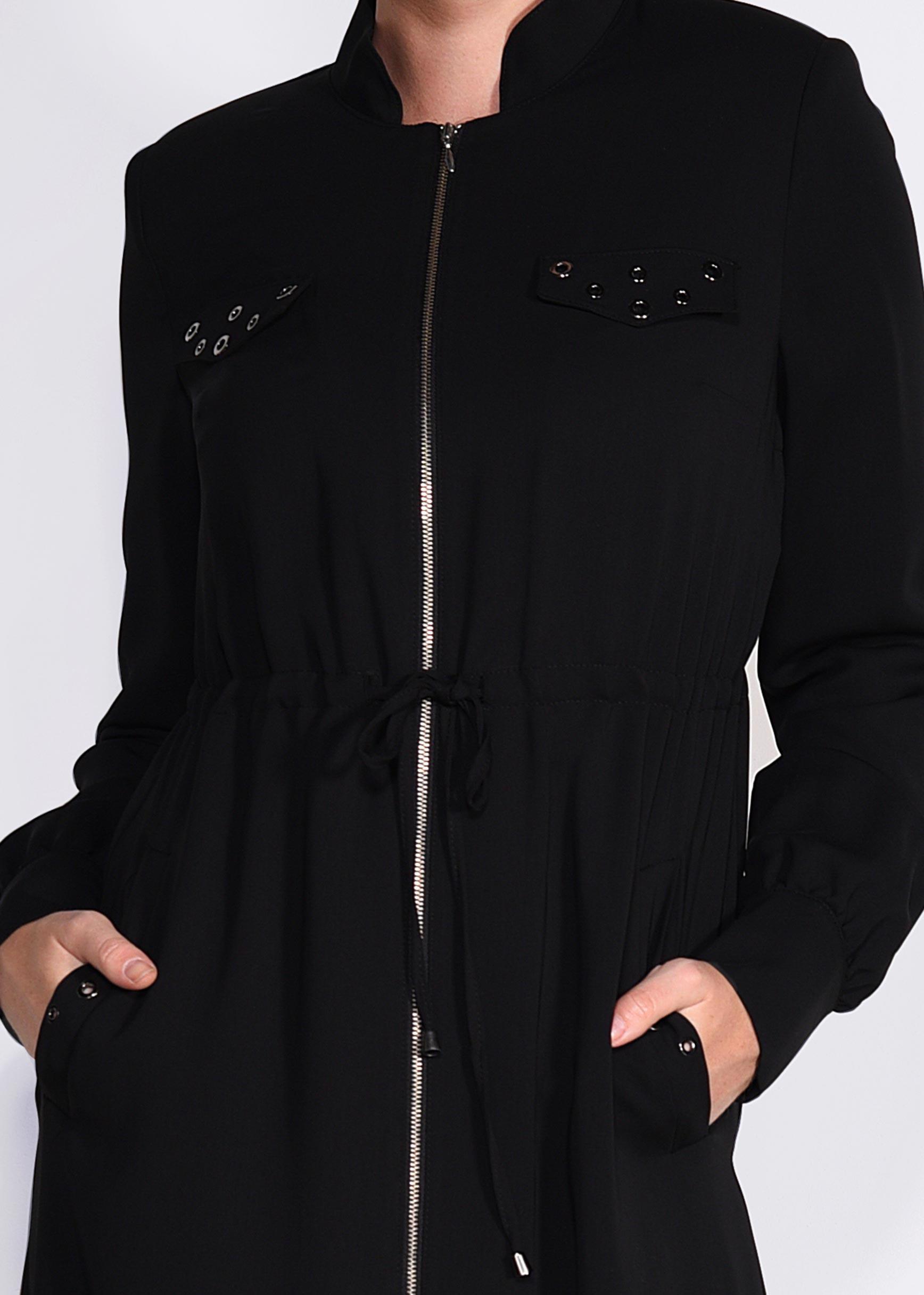 Tesettür giyim SİYAH KUŞGÖZÜ DETAYLI FERMUARLI FERACE 8289