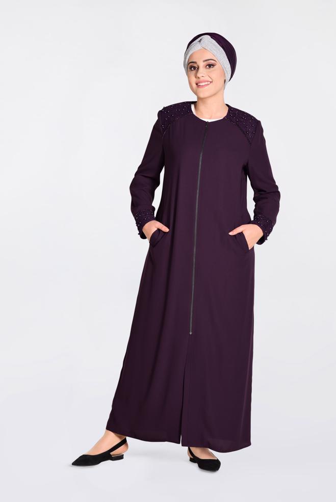 Hijab clothing DAMSON  Pearl Detail Zipper Abaya 8290  - ALVİNA