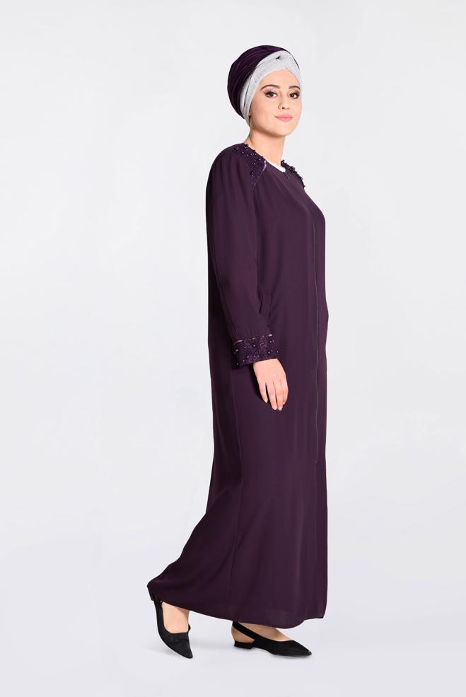 Hijab clothing DAMSON  Pearl Detail Zipper Abaya 8290  - ALVİNA